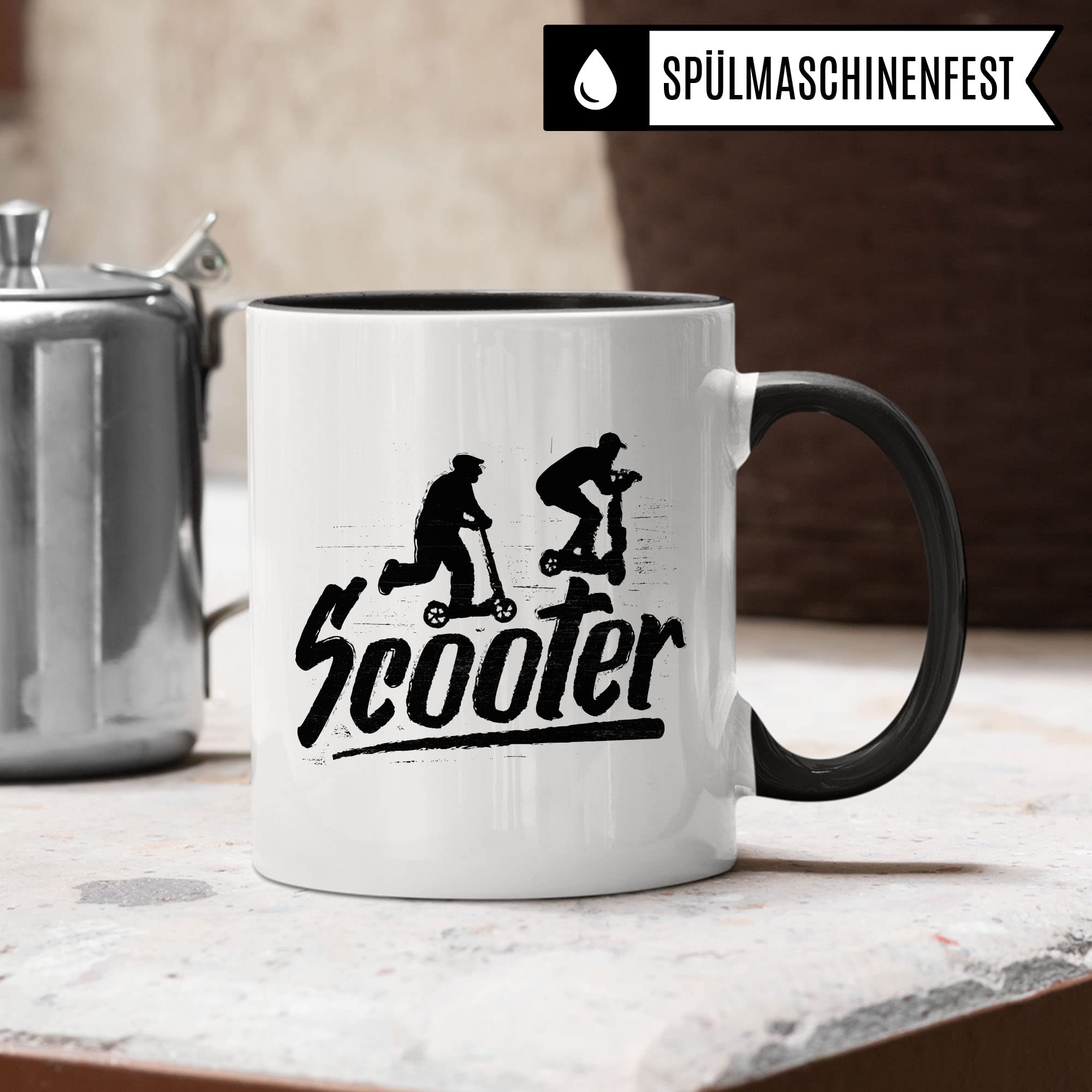 Scooter Tasse Geschenkidee Stuntscooter Kaffeetasse Geschenk für Scooterfahrer Kaffeebecher Roller Becher