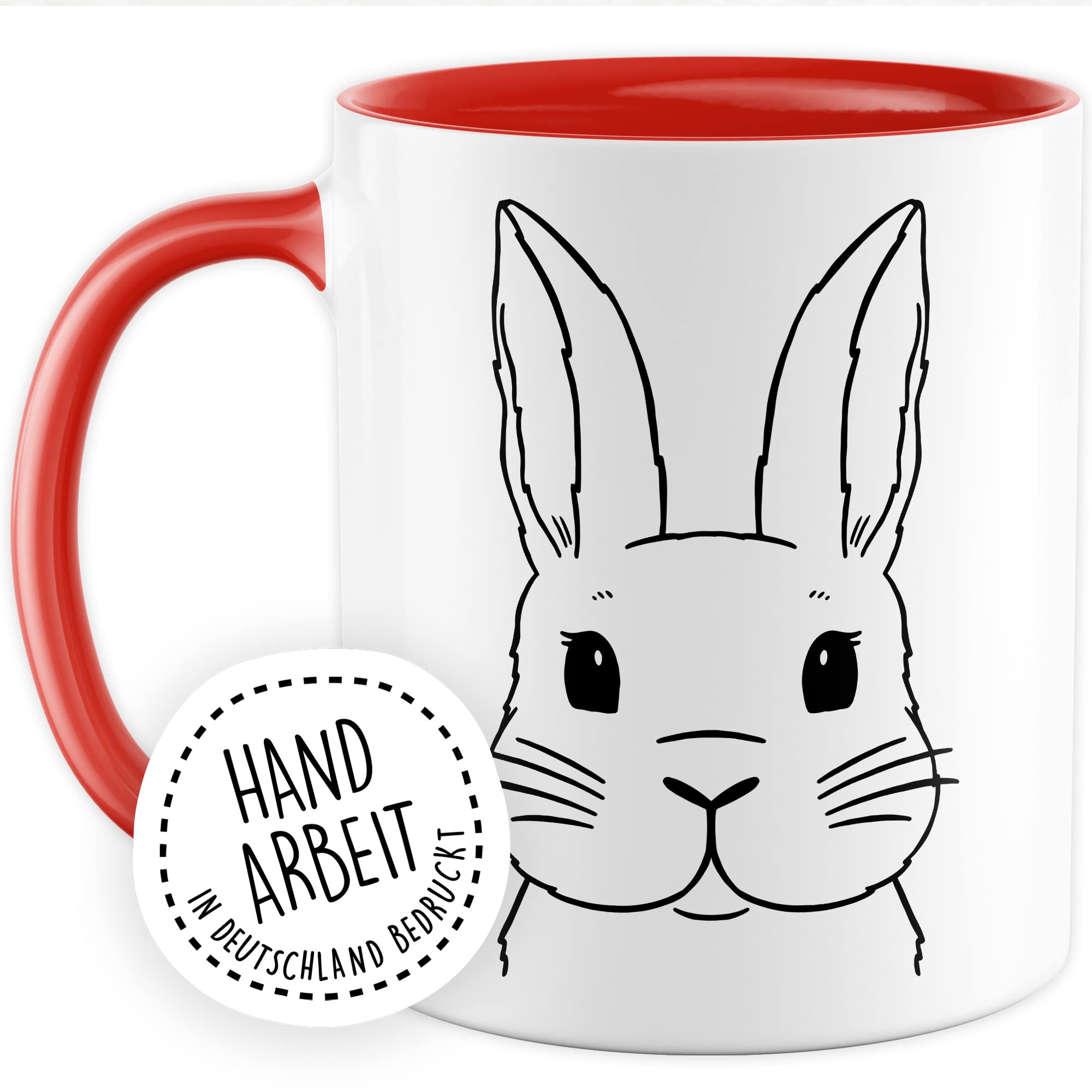 Kaninchen Tasse Hasen Bild süße Kaffeetasse mit Tier Motiv Karnickel Kaffee-Becher Häschen Humor Geschenk Spruch Teetasse Haustier Hase Langohr Halter cute Kaninchen Zeichnung