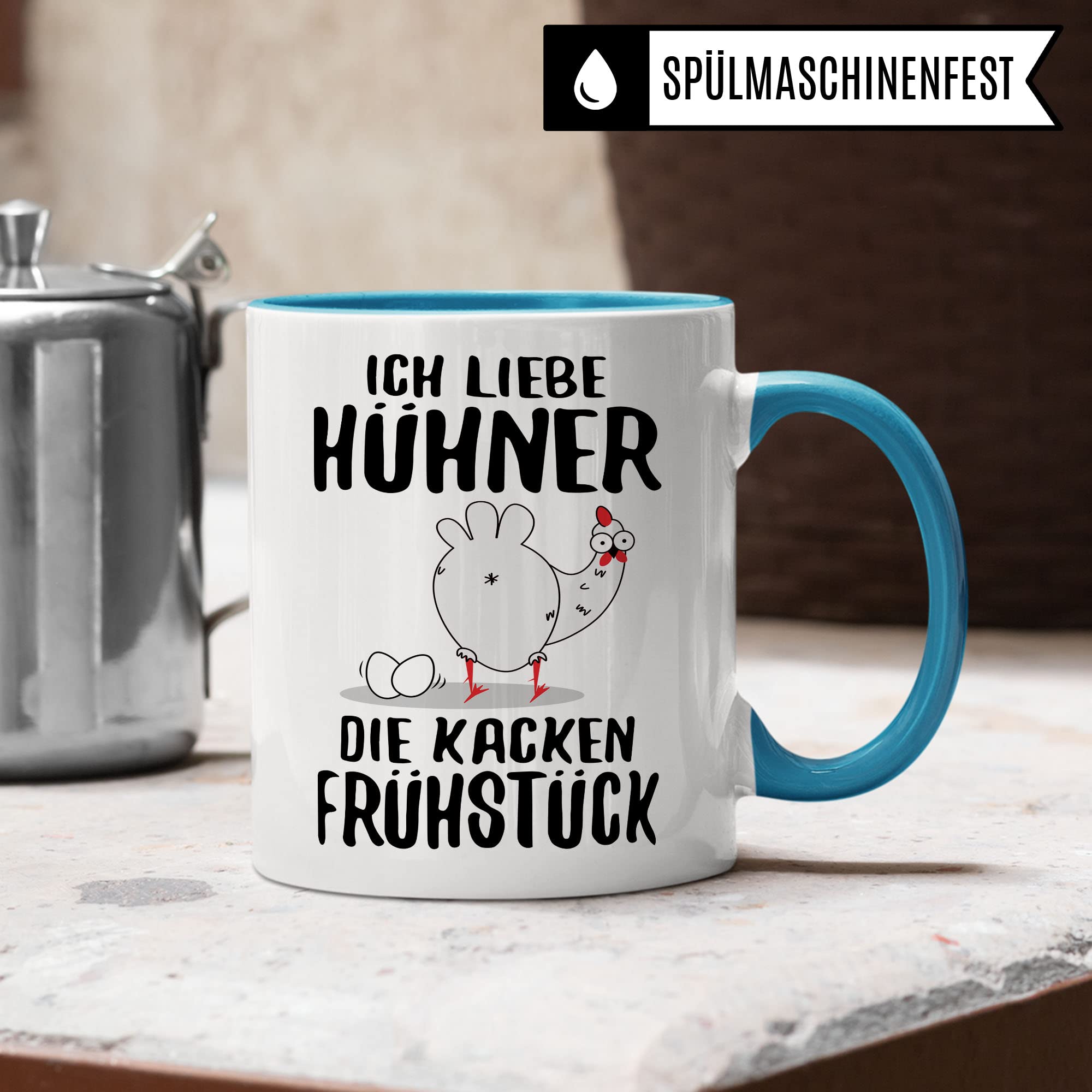 Hühner Tasse, Ich liebe Hühner die kacken Frühstück, lustig Hühnerhalter Geschenk für Landwirt Bauer Hühnerbesitzer, witzige Frühstück-Tasse mit Huhn-Motiv