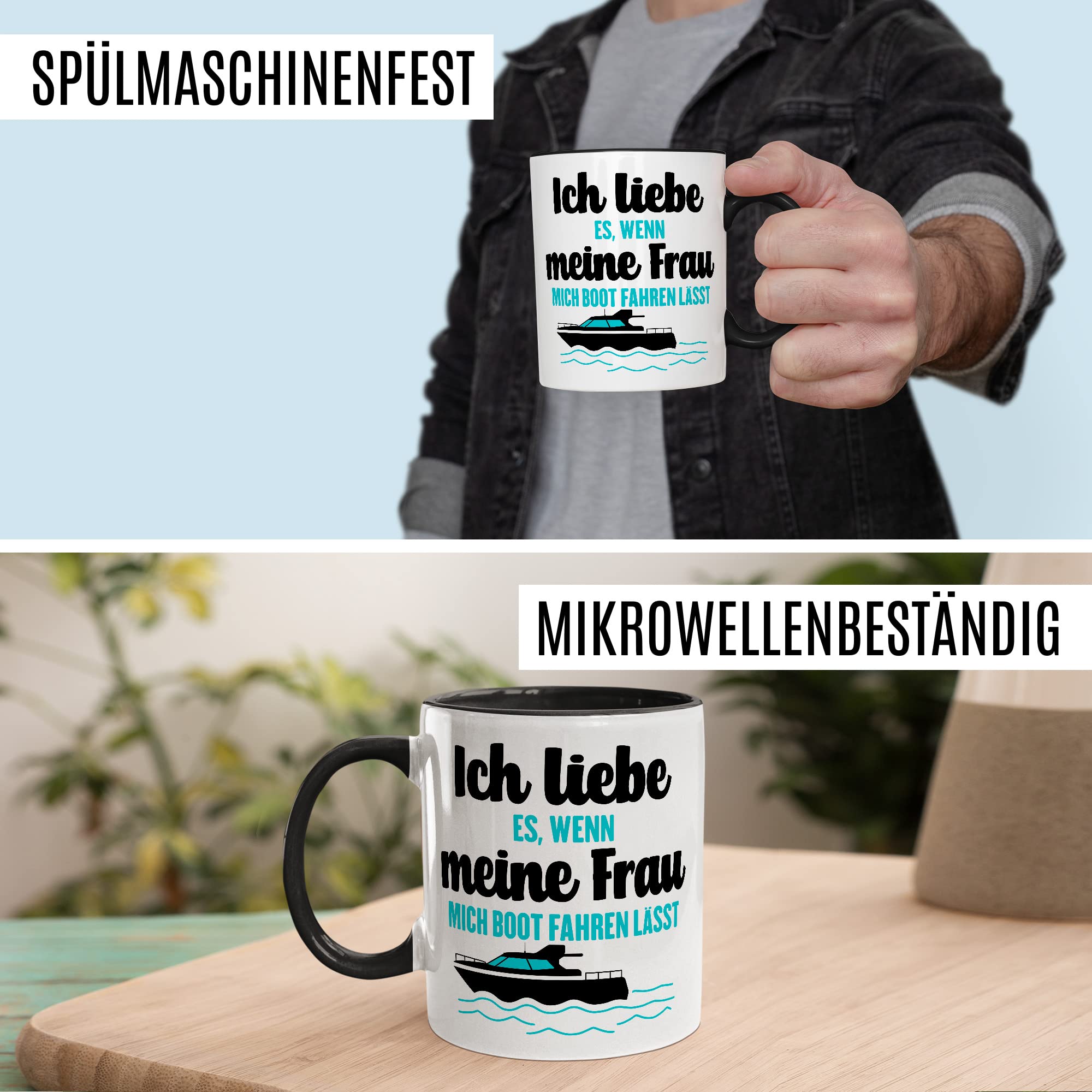 Tasse Boot Geschenk, Ich liebe es wenn meine Frau mich Boot fahren lässt Geschenkidee Kapitän Kaffeetasse Bootbesitzer Kaffee-Becher Teetasse mit Spruch lustig