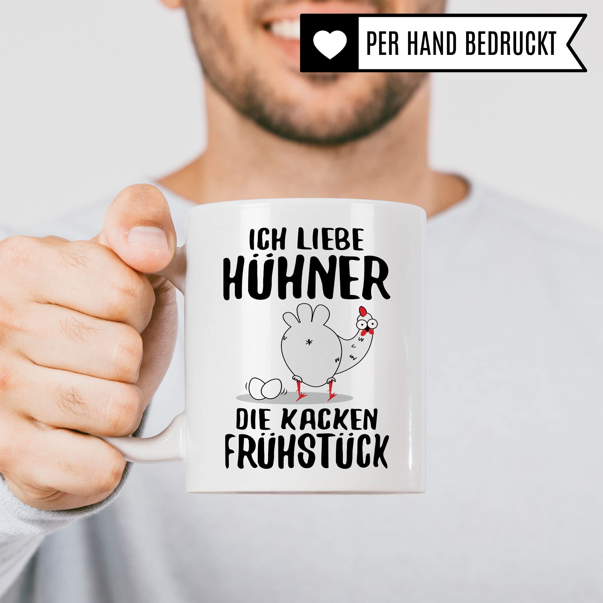 Hühner Tasse, Ich liebe Hühner die kacken Frühstück, lustig Hühnerhalter Geschenk für Landwirt Bauer Hühnerbesitzer, witzige Frühstück-Tasse mit Huhn-Motiv