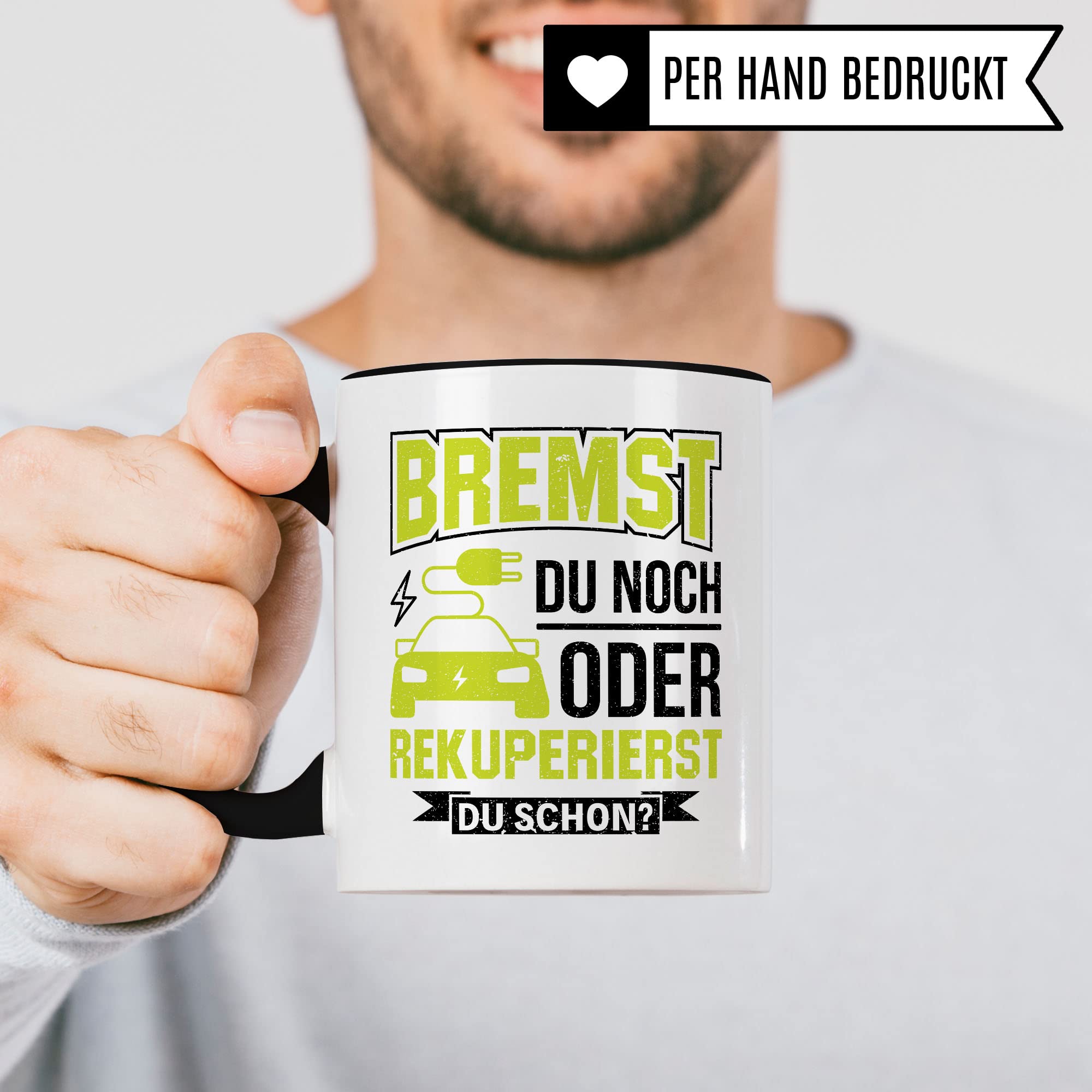 Elektroauto Tasse Geschenkidee Kaffeetasse Humor Witz Geschenk für E-Auto Fahrer Kaffeebecher Rekupertion Becher