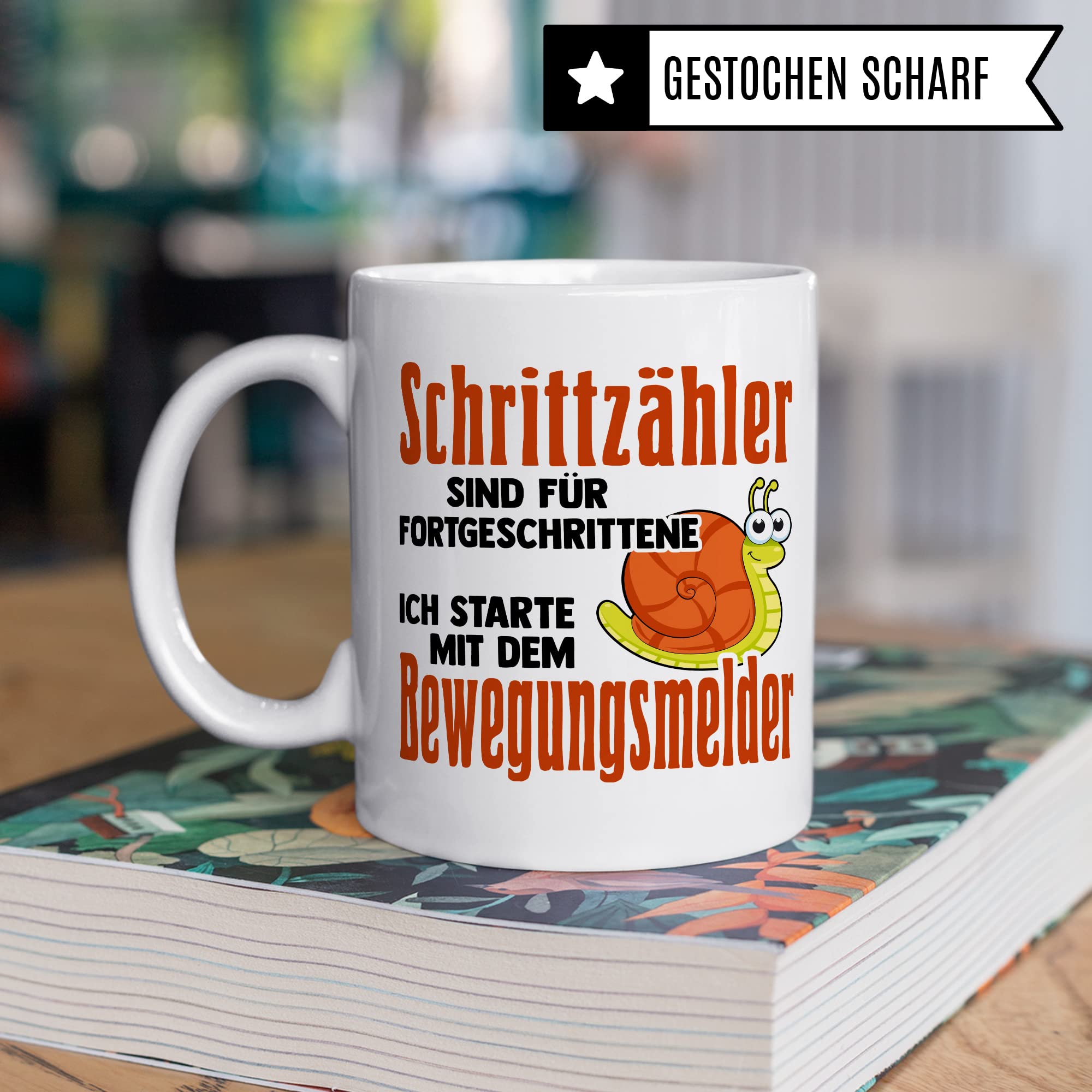 lustige Tasse mit Spruch, Geschenk für Bewegungsmuffel Faulenzer Faulpelz Tiere Humor Sarkasmus Kaffeetasse, Schrittzähler Bewegungsmelder Tasse Büro