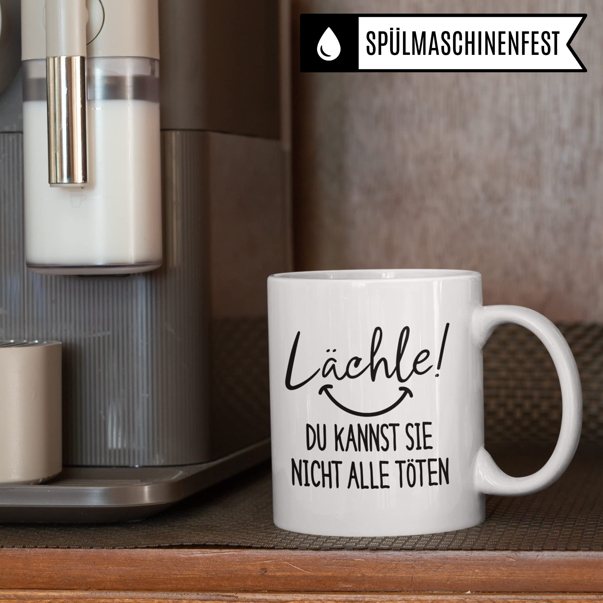 Kaffee-Tasse mit Spruch: Lächle Du Kannst Sie Nicht Alle Töten Tasse Büro für Kollege & Kollegin Becher lustig Geschenkidee