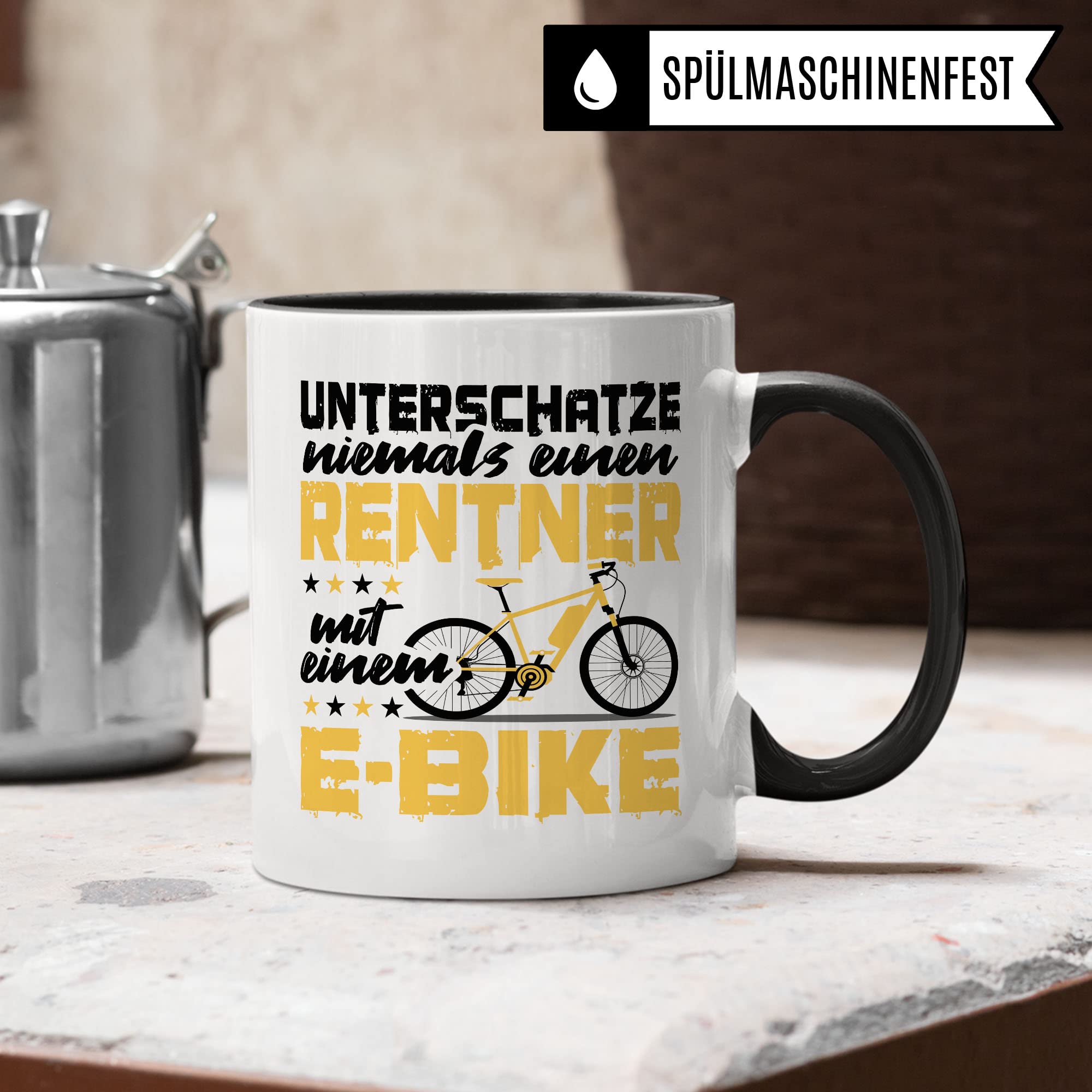 E-Bike Tasse Geschenkidee Fahrrad Kaffeetasse Humor Witz Geschenk für Renter Kaffeebecher Elektrofahrrad Becher