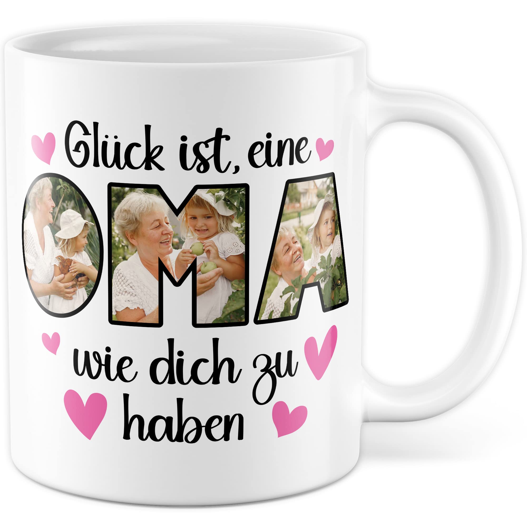 Oma Tasse personalisliert mit Bild, Glück ist eine Oma wie dich zu haben, Geschenk personalisierbar Großmutter Spruch Enkelkinder Geschenkidee Enkel Kaffeetasse