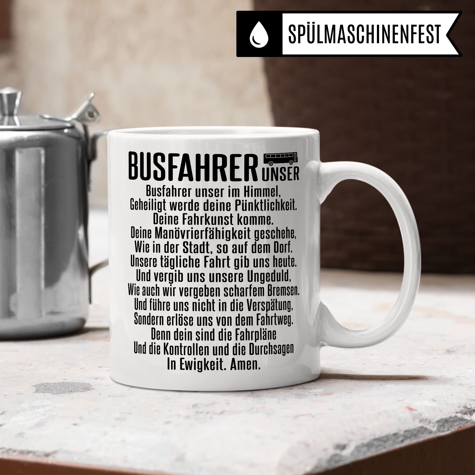 Busfahrer Tasse, Kollegen Geschenk, Kaffeetasse Humor Witz Geschenk für Bus Fahrer, Buschauffeur Becher, Autobusfahrer Geschenkidee, Kaffeebecher für Männer, VaterUnser