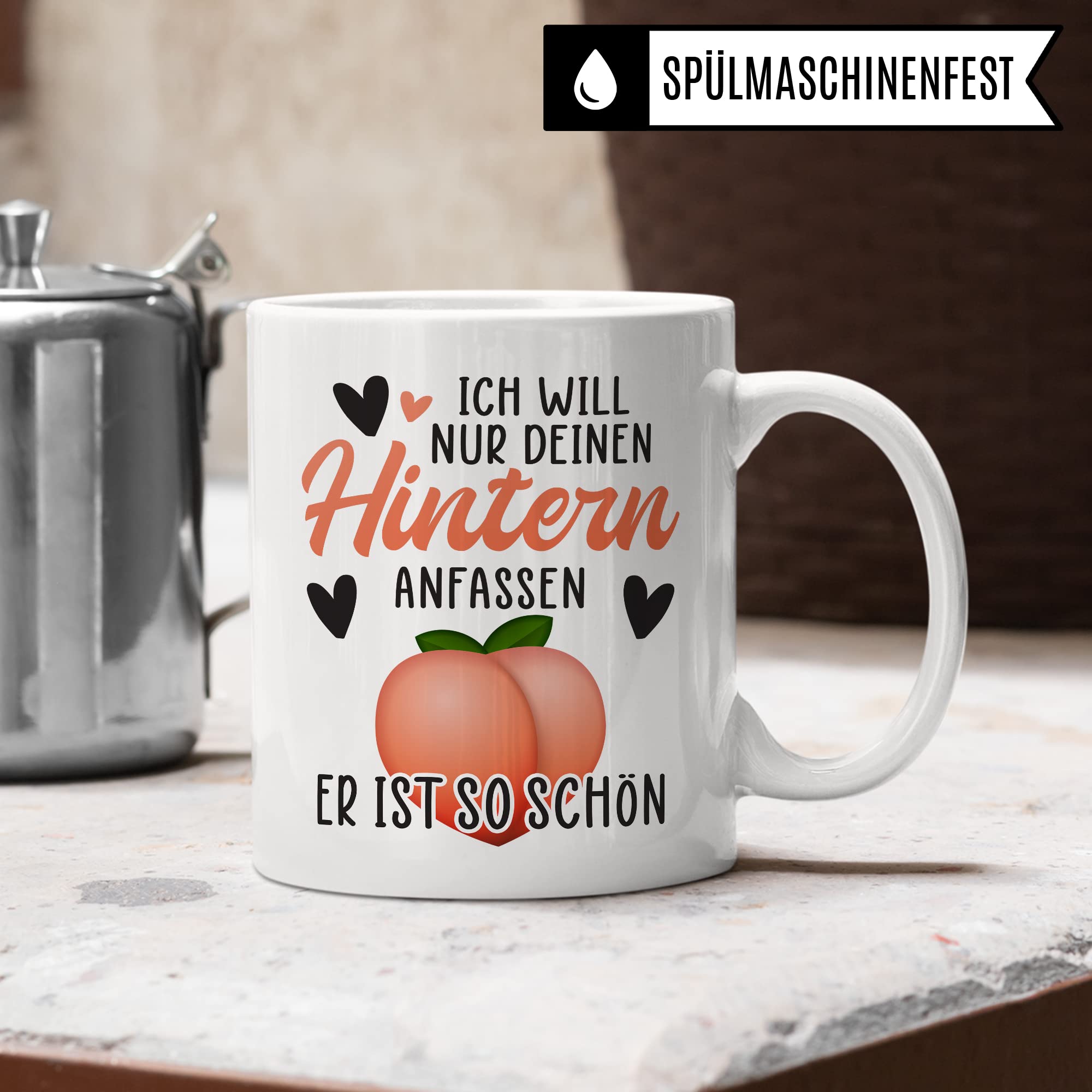 Hintern Tasse Freundin Geschenk Kaffeetasse Freund Popo Kaffee-Becher lustiges Geschenk Beziehung Geschenkidee Humor Ich will deinen Hintern anfassen Spruch Zeichnung