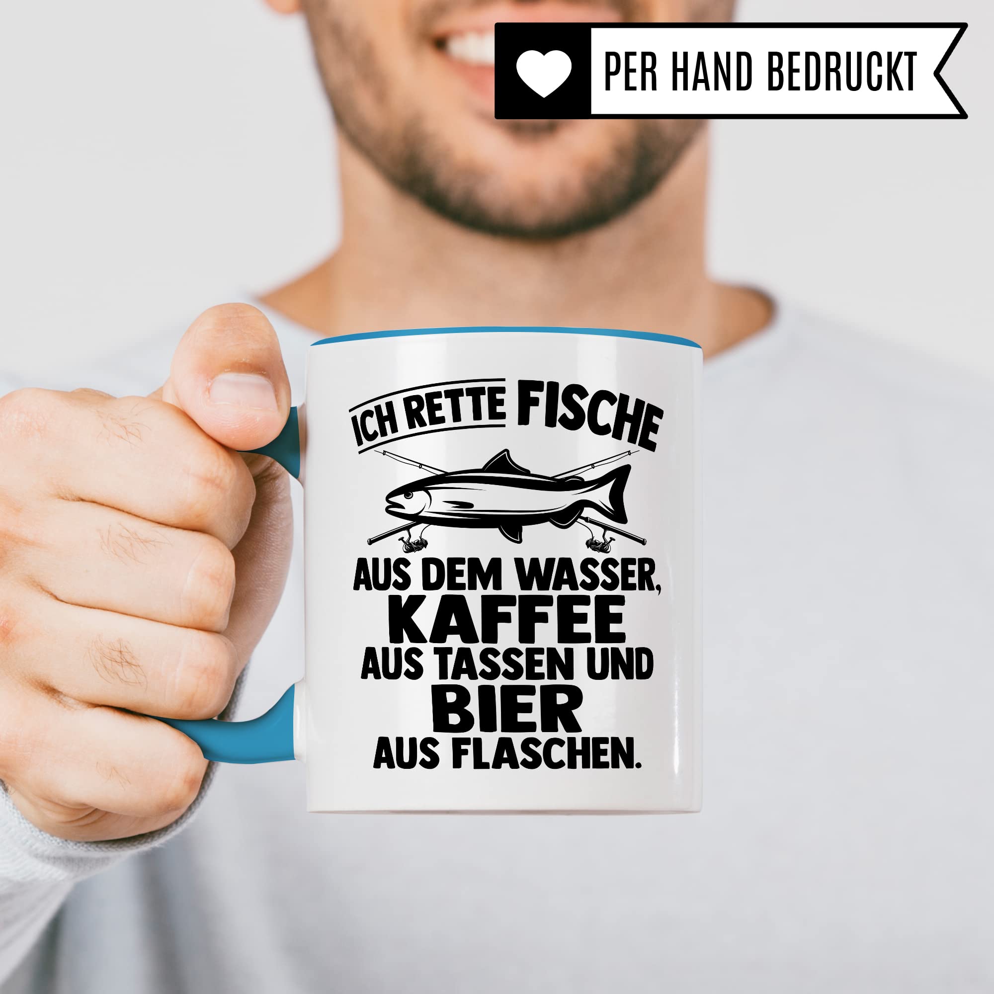 Angler Tasse Geschenk, Ich rette Fische aus dem Wasser, Kaffee aus der Tasse Bier aus der Flasche Geschenkidee Angler Fischer Kaffeetasse mit Spruch lustig Kaffee-Becher Fisch-Liebhaber