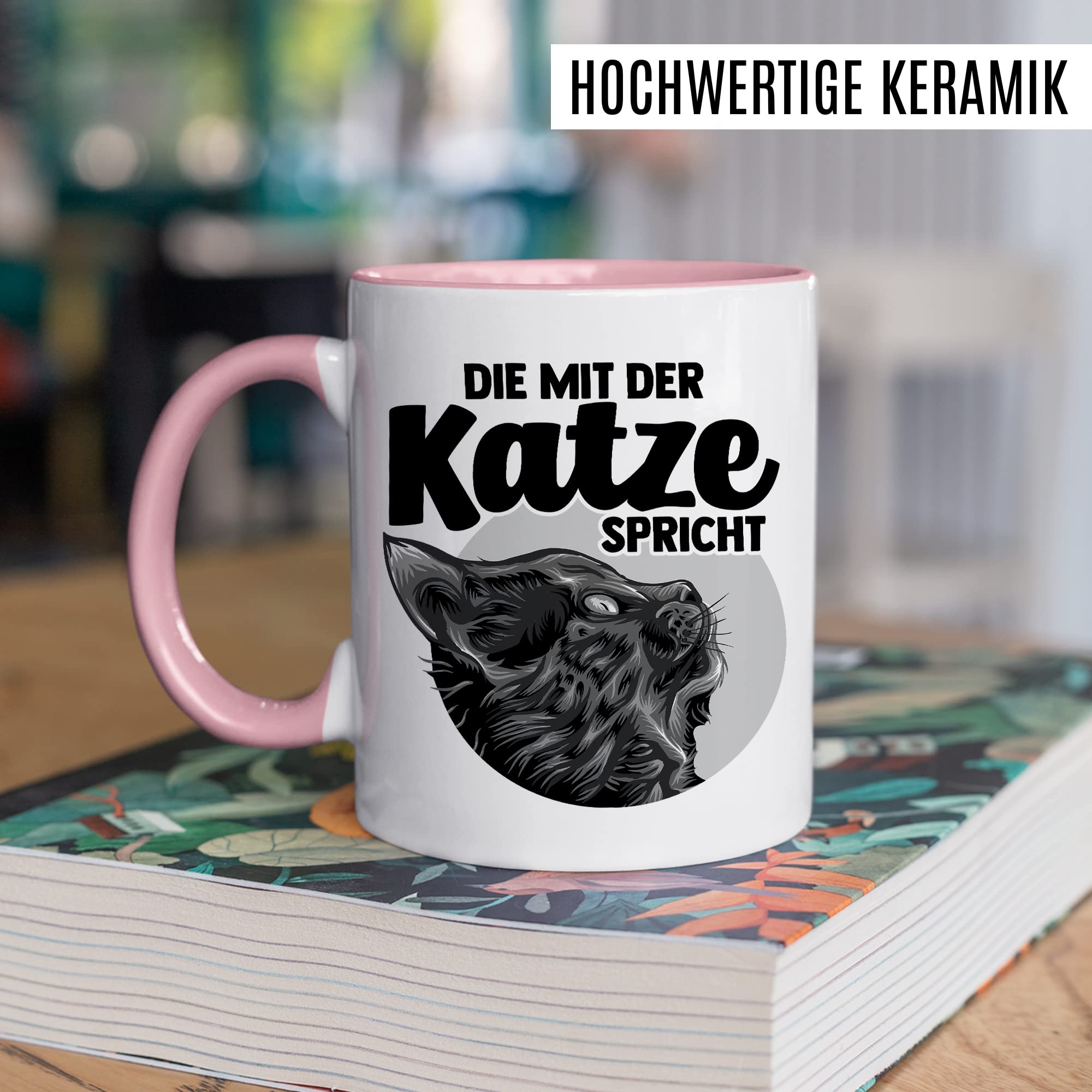 Tasse Katze Geschenk, Die mit der Katze spricht Geschenkidee Kaffeetasse mit Spruch lustig Kaffee-Becher Katzen Katzen-Liebhaber Teetasse Katzen-Motiv