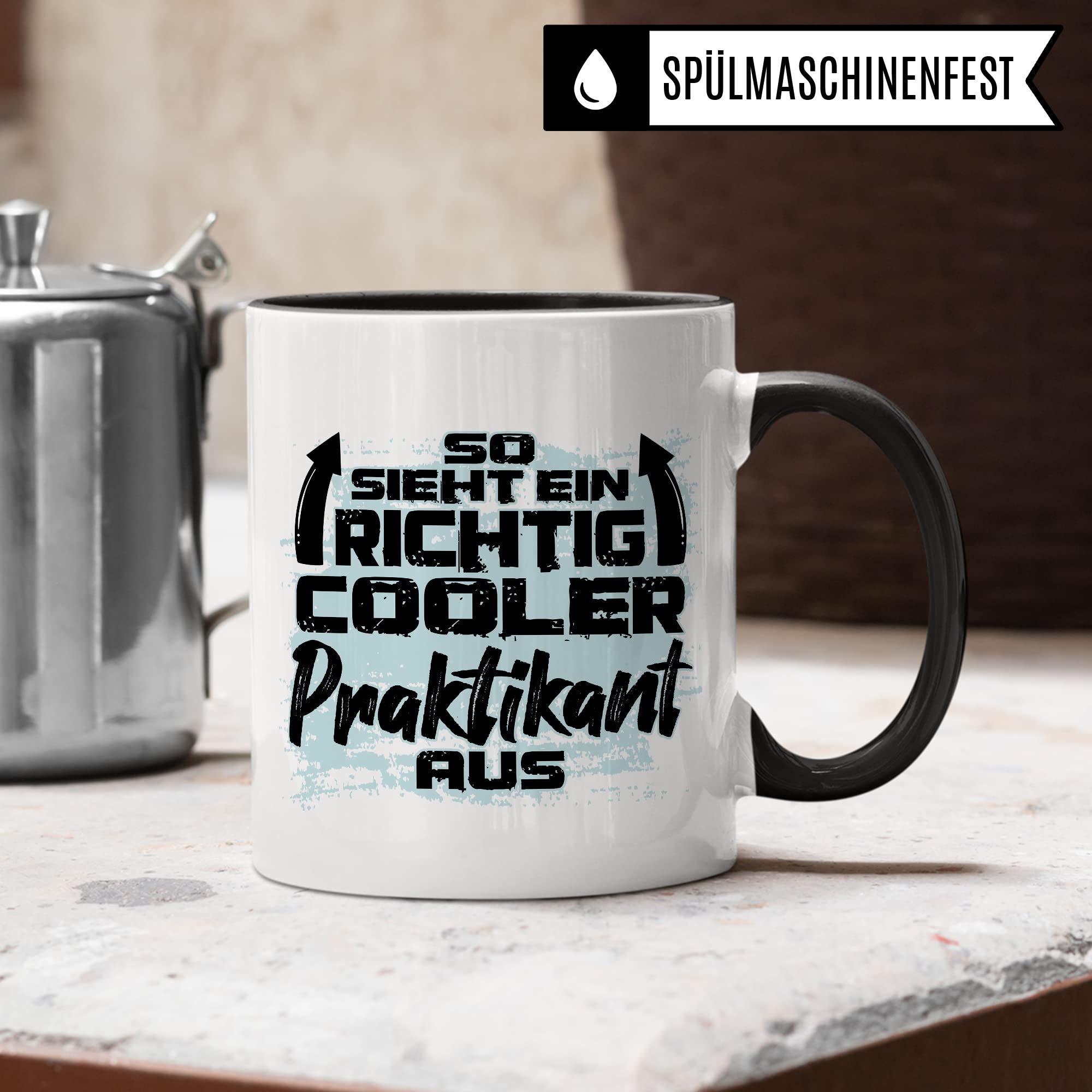 Praktikant Tasse, So sieht ein richtig cooler Praktikant aus Geschenkidee begonnenes/abgeschlossenes Praktikum Begrüßung Abschied Geschenk Praktikanten Lehrling Azubi Kaffee-Becher