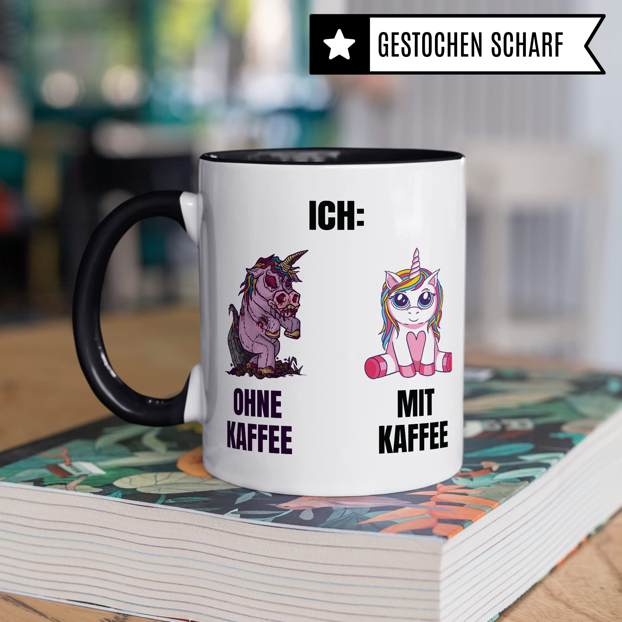 Einhorn Tasse Geschenk Kaffeetasse mit Spruch lustig Ohne Kaffee mit Kaffee, Geschenk-Idee Kaffeeliebhaber Kaffeetrinker Kaffee-Becher Humor Witztasse