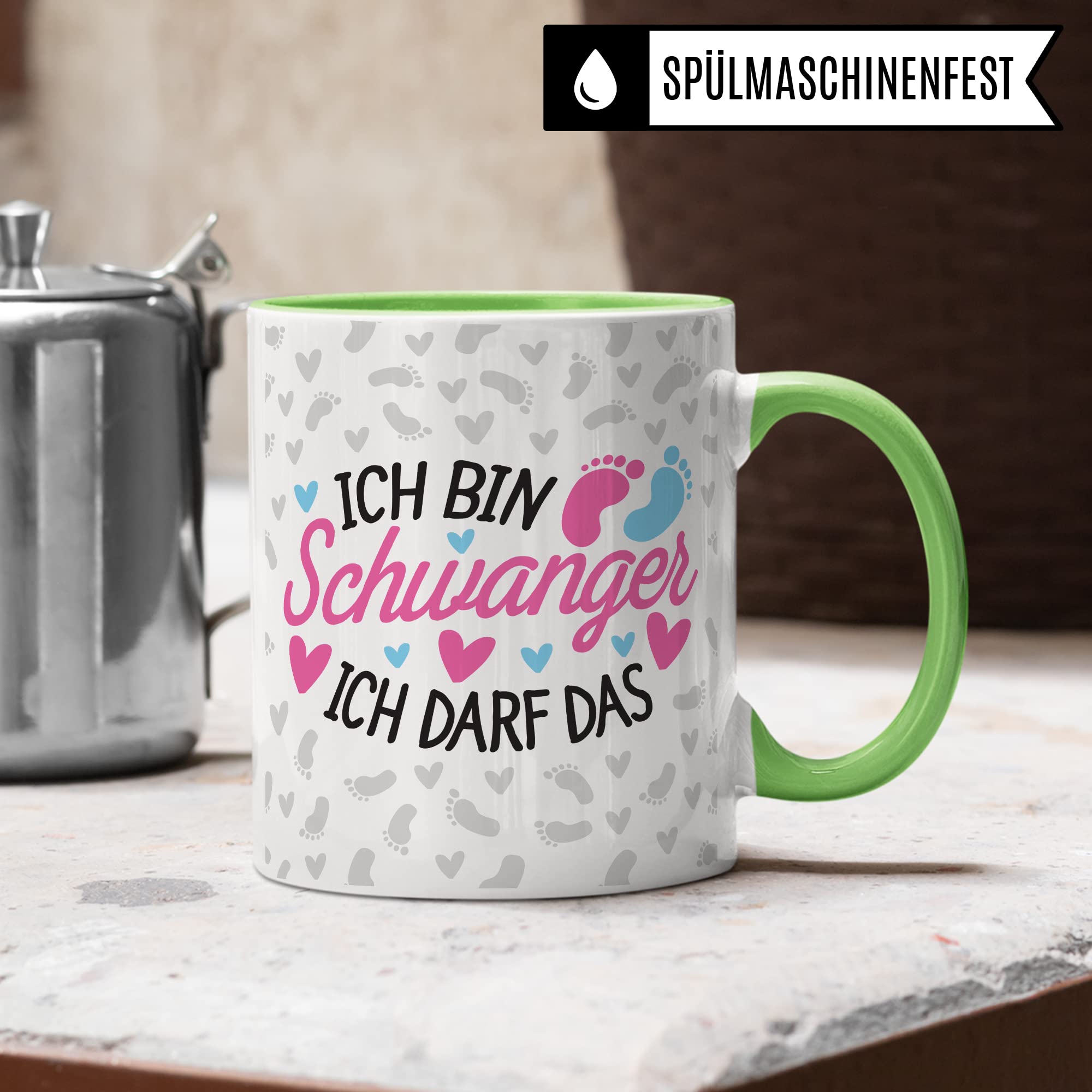 Schwangerschaft Tasse - Ich bin Schwanger Ich darf das - Geschenk für Schwangere schöner Spruch Geschenkidee werdende Mutter Kaffee-Becher