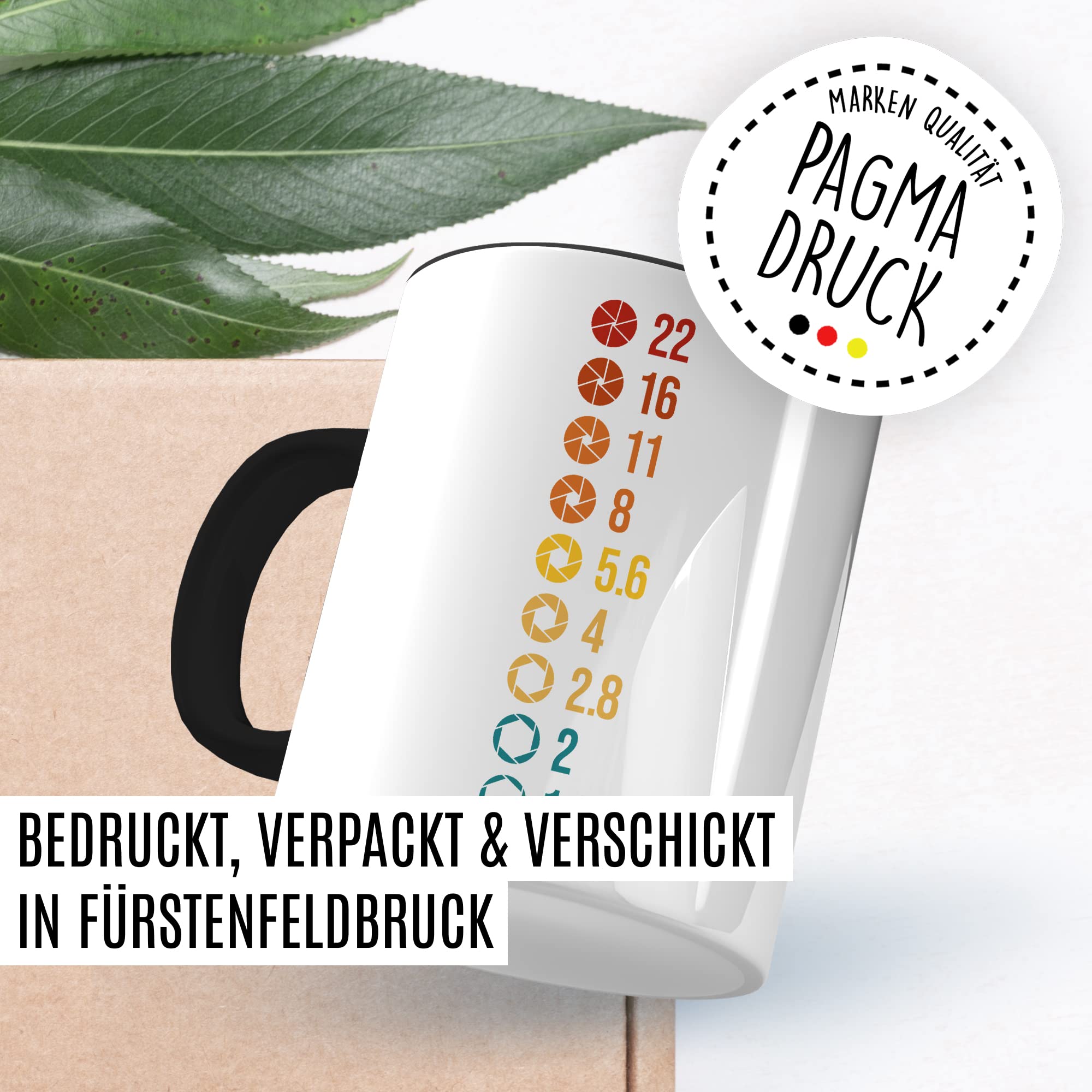 Tasse Kamera Geschenk, 22 16 11 8 Geschenkidee Kameramann Fotograf Blende Kaffee-Becher Kaffeetasse Tasse mit Blenden-Motiv fotografieren Kamera-Liebhaber Objektiv