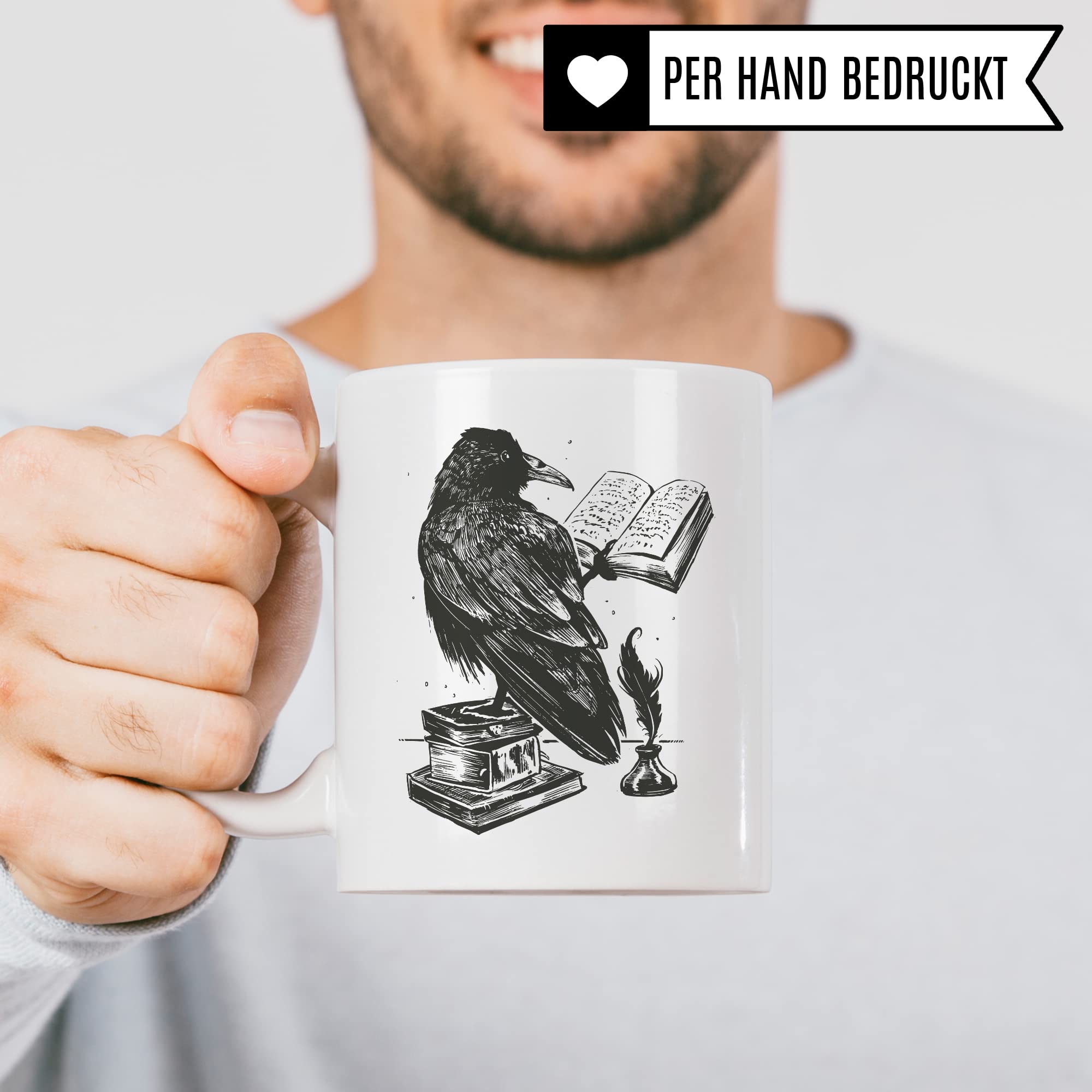 Bücher Tasse Raben Kaffeetasse Geschenk Bücherwurm Lesen Kaffee-Becher Leseratte Teetasse Geschenk Buch Bücherfan Geschenkidee Fantasy