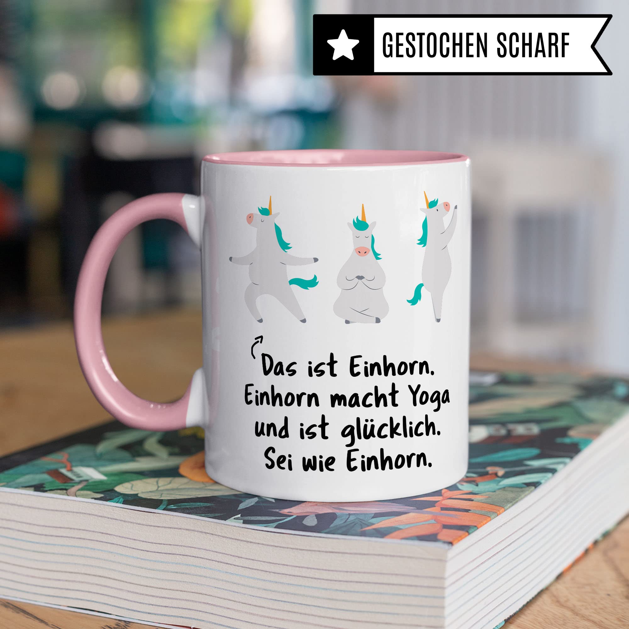 Yoga Tasse Geschenkidee Joga Kaffeetasse Humor Witz Geschenk für Guru Kaffeebecher Einhorn Becher