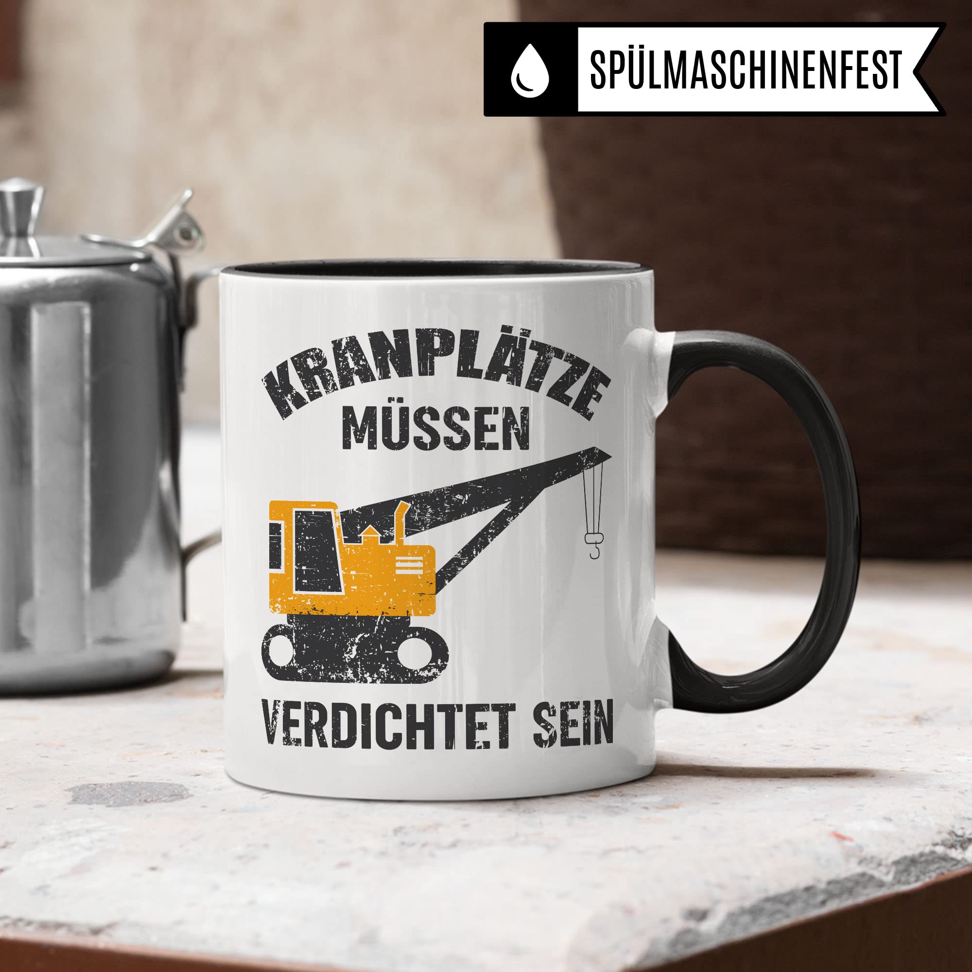 Baustellen Tasse, Bauarbeiter Spruch lustig, Männer Kaffeetasse Geschenkidee, Kranfahrer Kaffeebecher, Bagger Becher, Humor Witz Geschenk für Baustelle