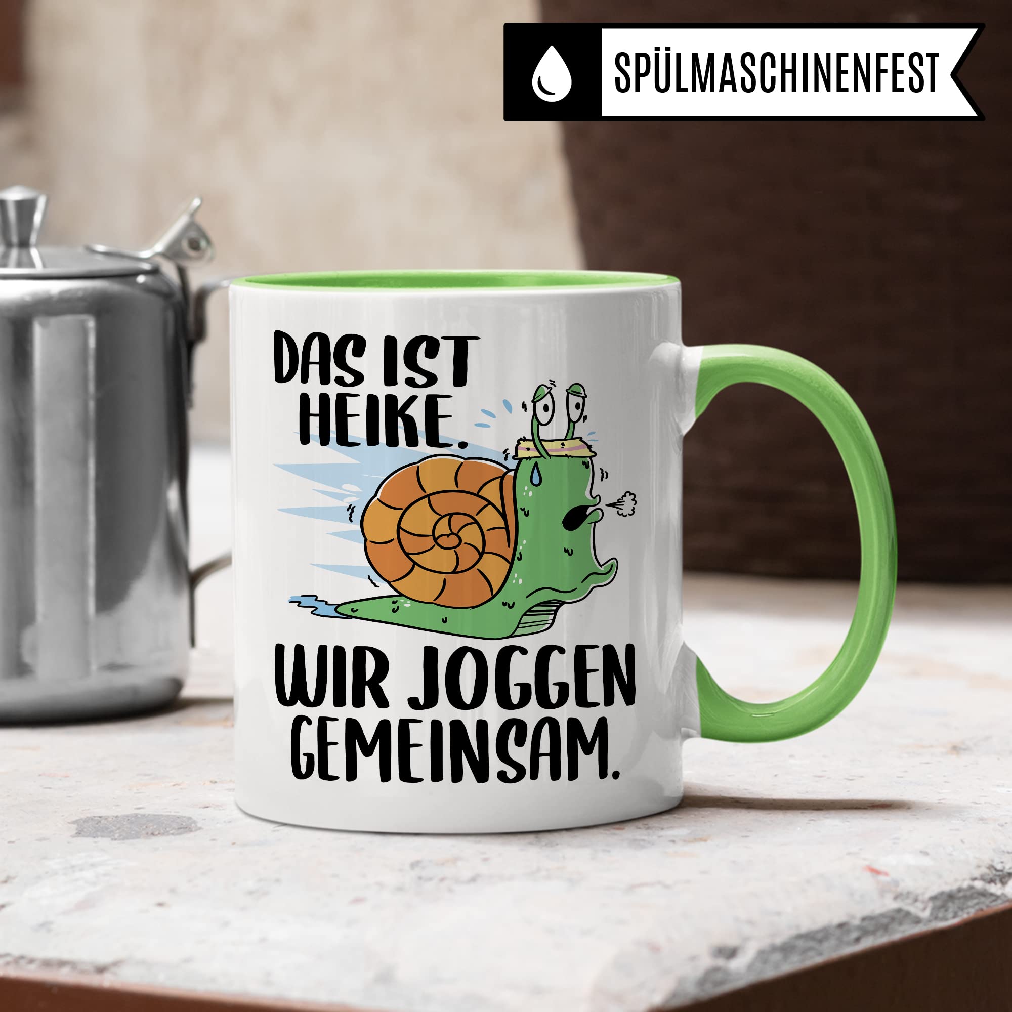 lustige Tasse Humorvolle Kaffeetasse mit Spruch Kaffee-Becher Witz Schnecke Joggen Spruch Geschenk-Idee Das ist Heike