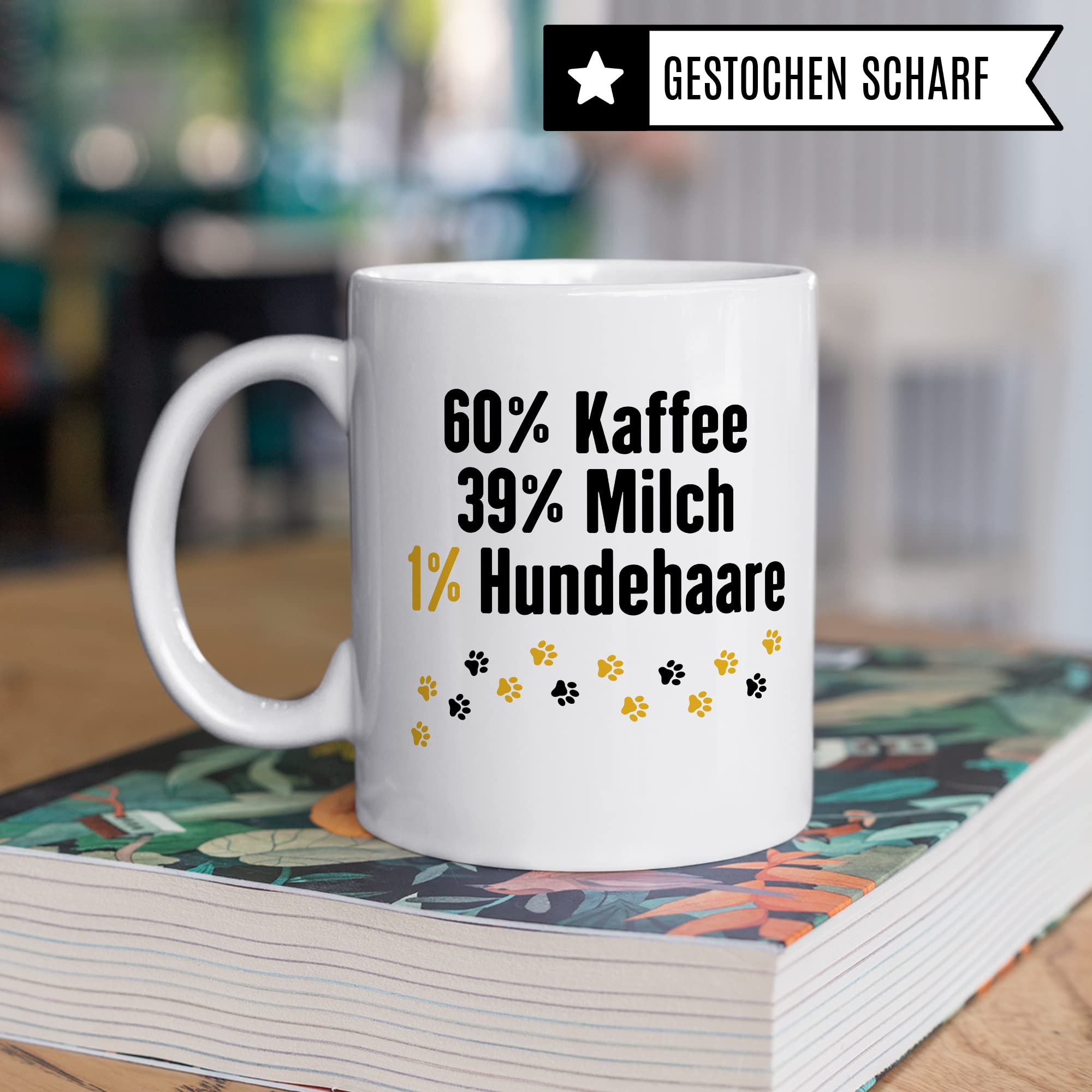 Hunde Tasse Spruch lustig, 60% Milch 39% Kaffee 1% Hundehaare Geschenk Hundehalter Geschenkidee Hundebesitzer Kaffee-Becher Herrchen Teetasse Kaffeetasse Hundeliebhaber