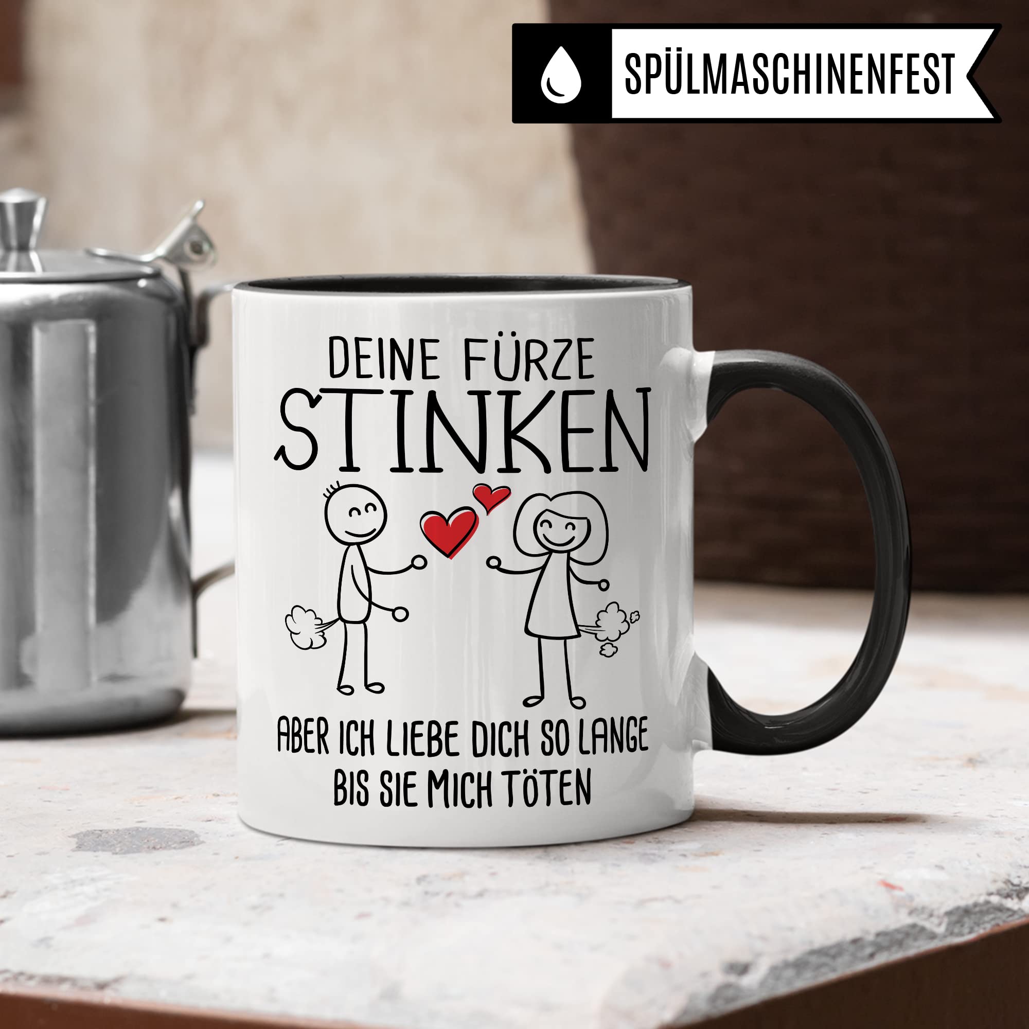 Tasse Fürze Geschenk, Deine Fürze stinken aber ich liebe dich solange bis sie mich töten Geschenkidee Ehemann Freund Partner Kaffee-Becher Kaffeetasse Tasse mit Spruch lustig