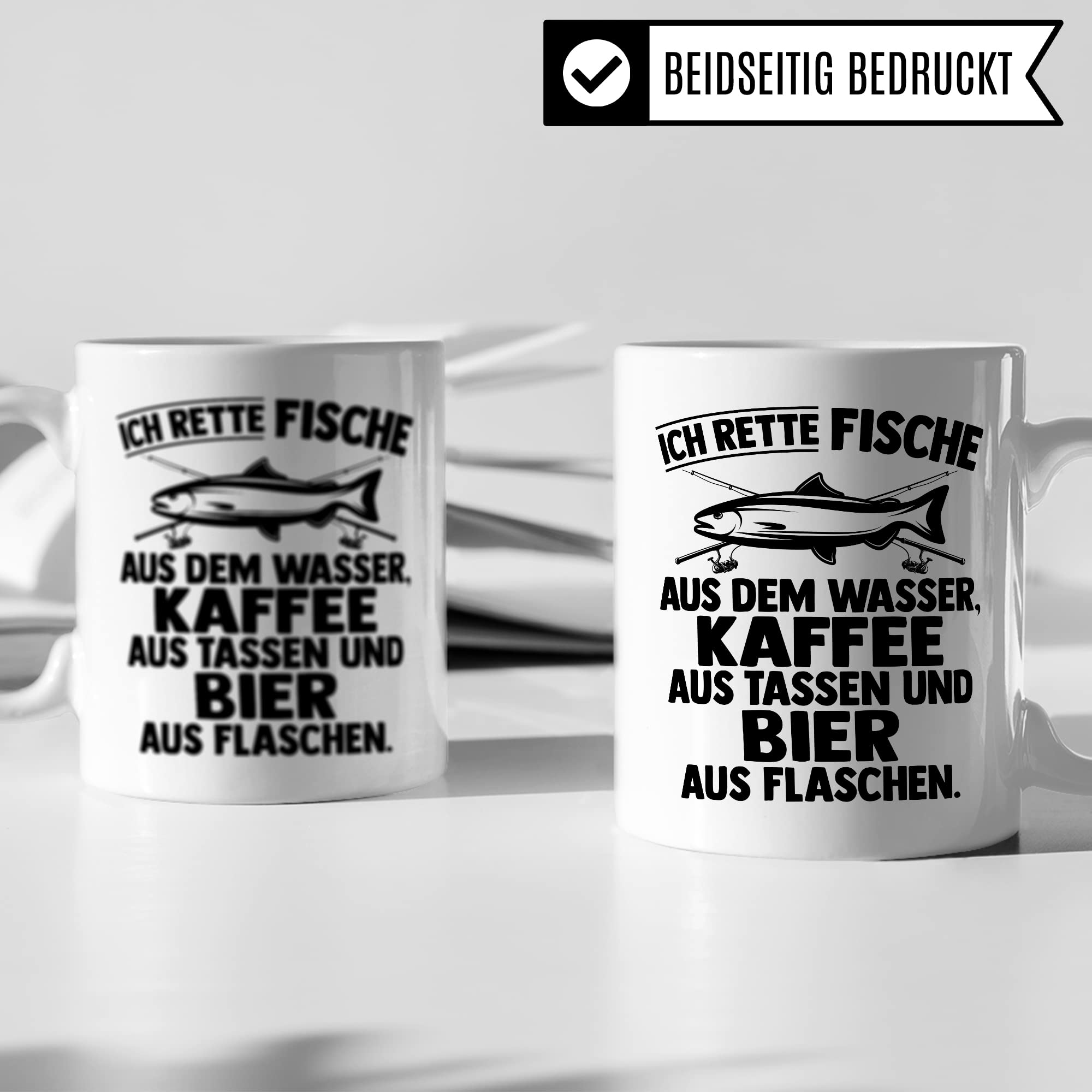 Angler Tasse Geschenk, Ich rette Fische aus dem Wasser, Kaffee aus der Tasse Bier aus der Flasche Geschenkidee Angler Fischer Kaffeetasse mit Spruch lustig Kaffee-Becher Fisch-Liebhaber