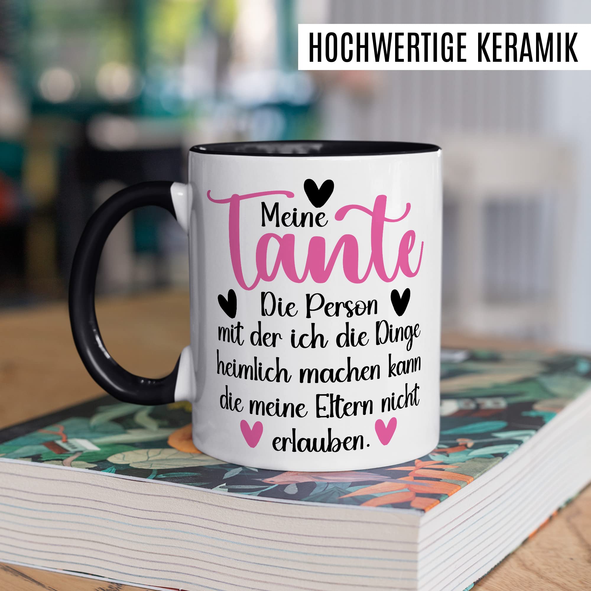 Tante Tasse Geschenk Patentante Kaffeetasse lustig Geschenkidee Familie Kaffee-Becher Nichte Neffe Humor Heimlich Dinge die meine Eltern nicht erlauben Spruch