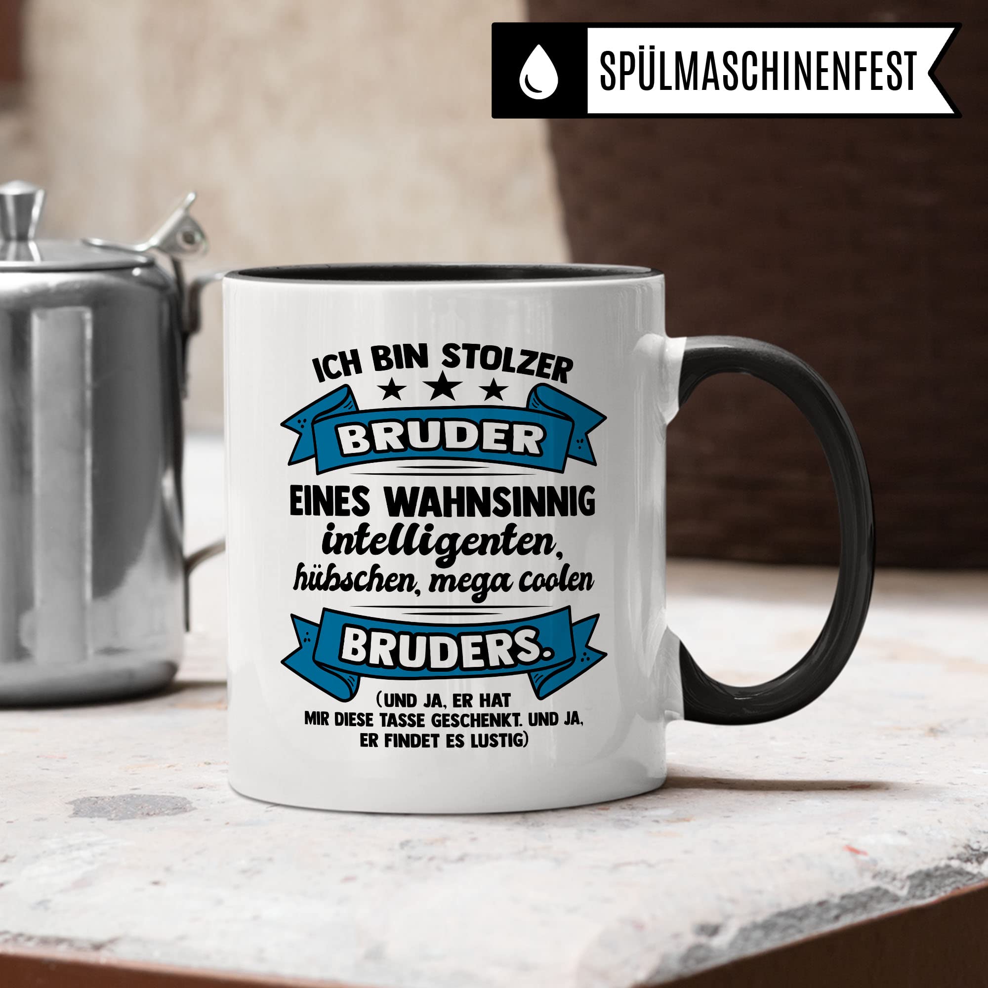 Stolzer Bruder Tasse Geschwister Kaffeetasse Geschenk Bruderherz Kaffee-Becher Bruder Geschenkidee Brüder Bester Bruder Motiv Geschwisterliebe