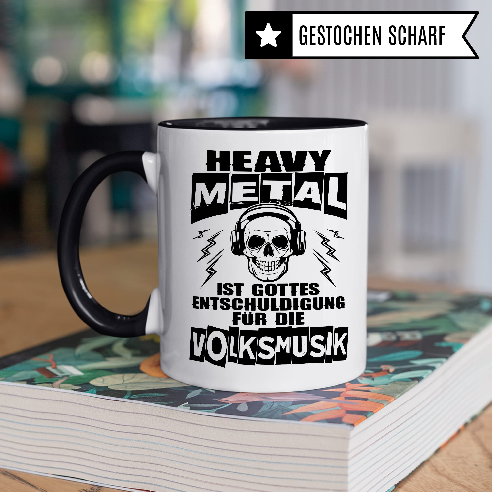 Heavy Metal Tasse Rocker Kaffeetasse Metal Fan Geschenkidee Kaffee-Becher Metalic Geschenk Spruch lustig Humor Teetasse Witz Heavy Metal ist Gottes Entschuldigung für die Volksmusik