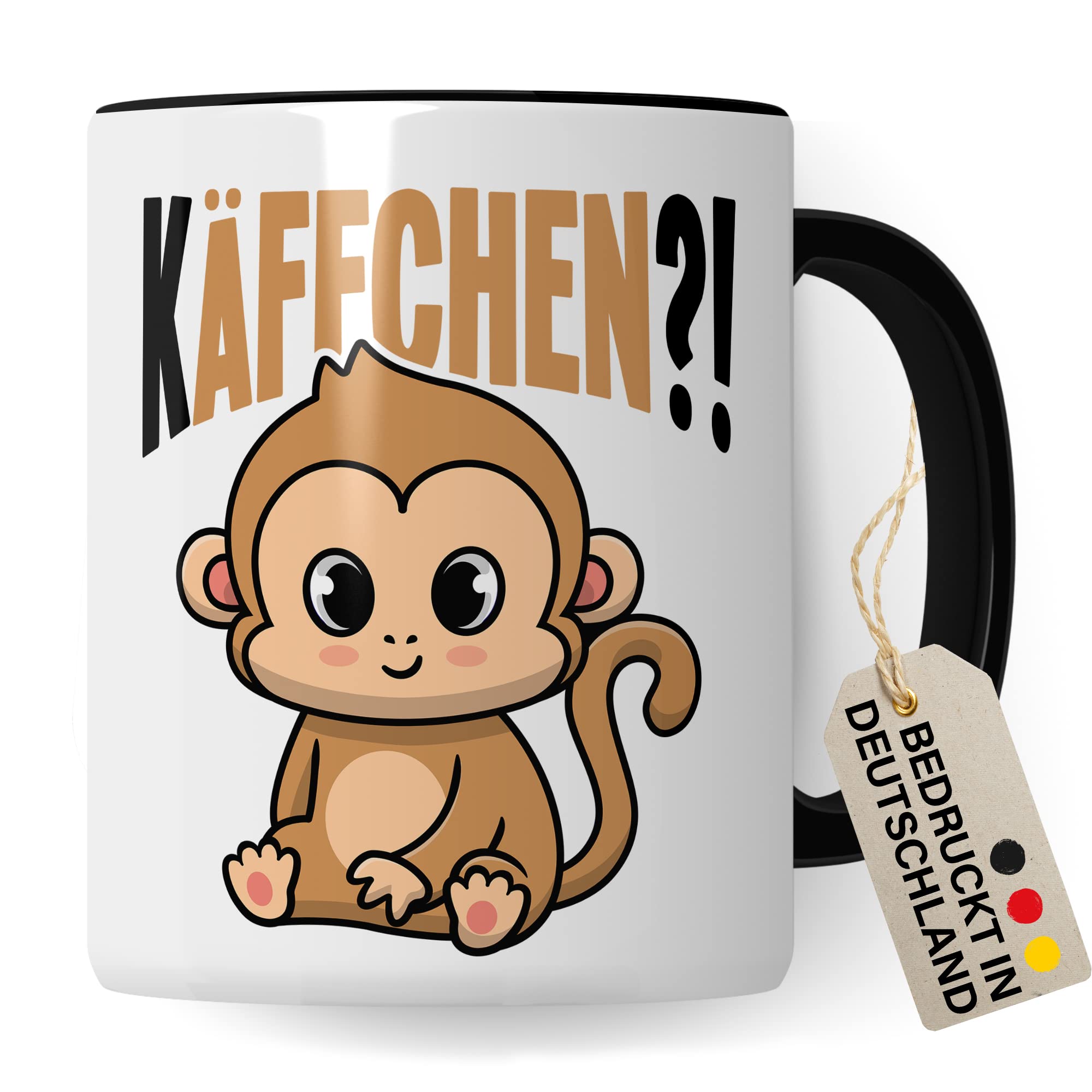 Käffchen Tasse Geschenk Kaffeetasse mit Spruch lustig Kaffee-Becher mit Affen-Motiv Teetasse Geschenkidee Kaffee-Liebhaber Kaffeetrinker und Kaffee-Fans Kaffee-Verehrer