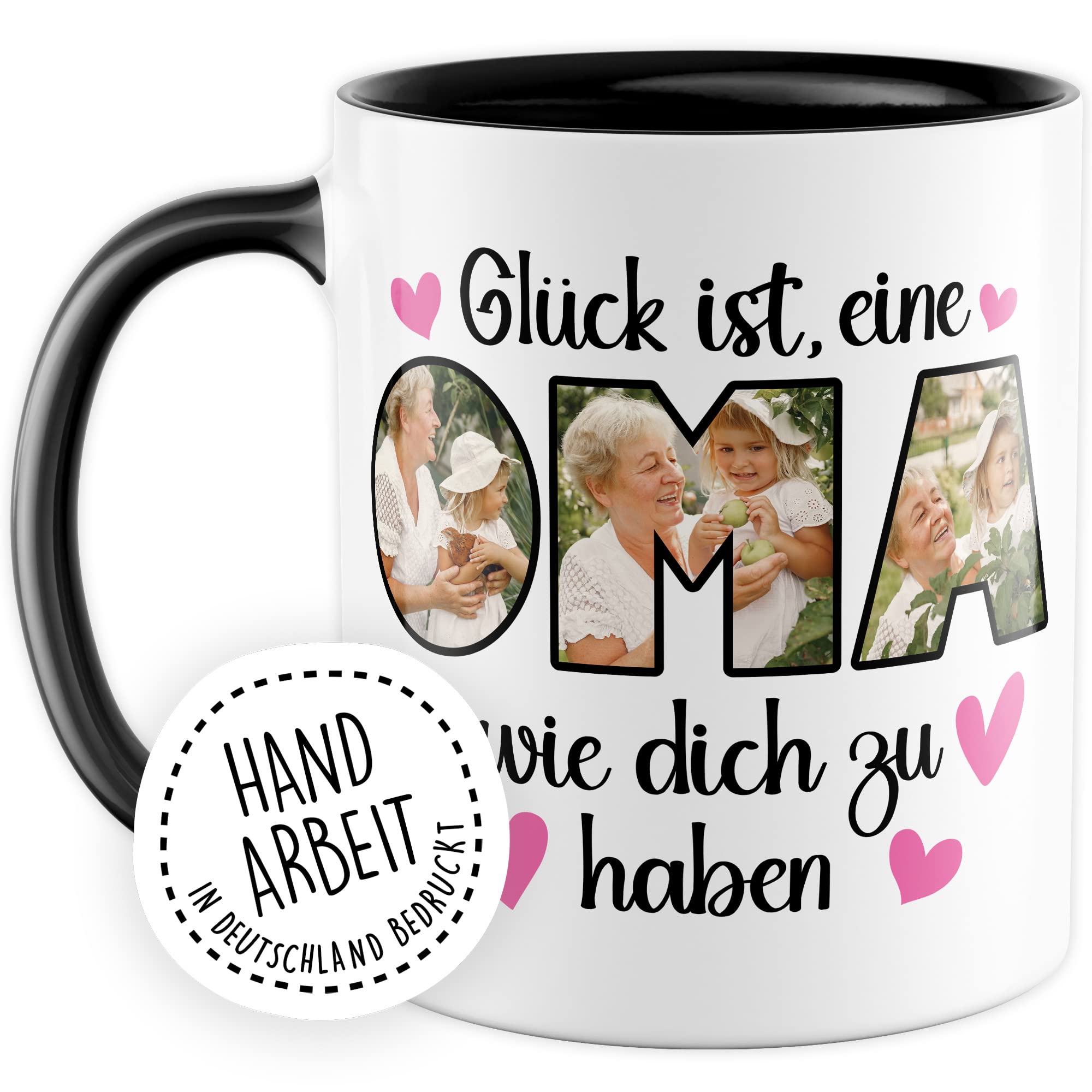 Oma Tasse personalisliert mit Bild, Glück ist eine Oma wie dich zu haben, Geschenk personalisierbar Großmutter Spruch Enkelkinder Geschenkidee Enkel Kaffeetasse