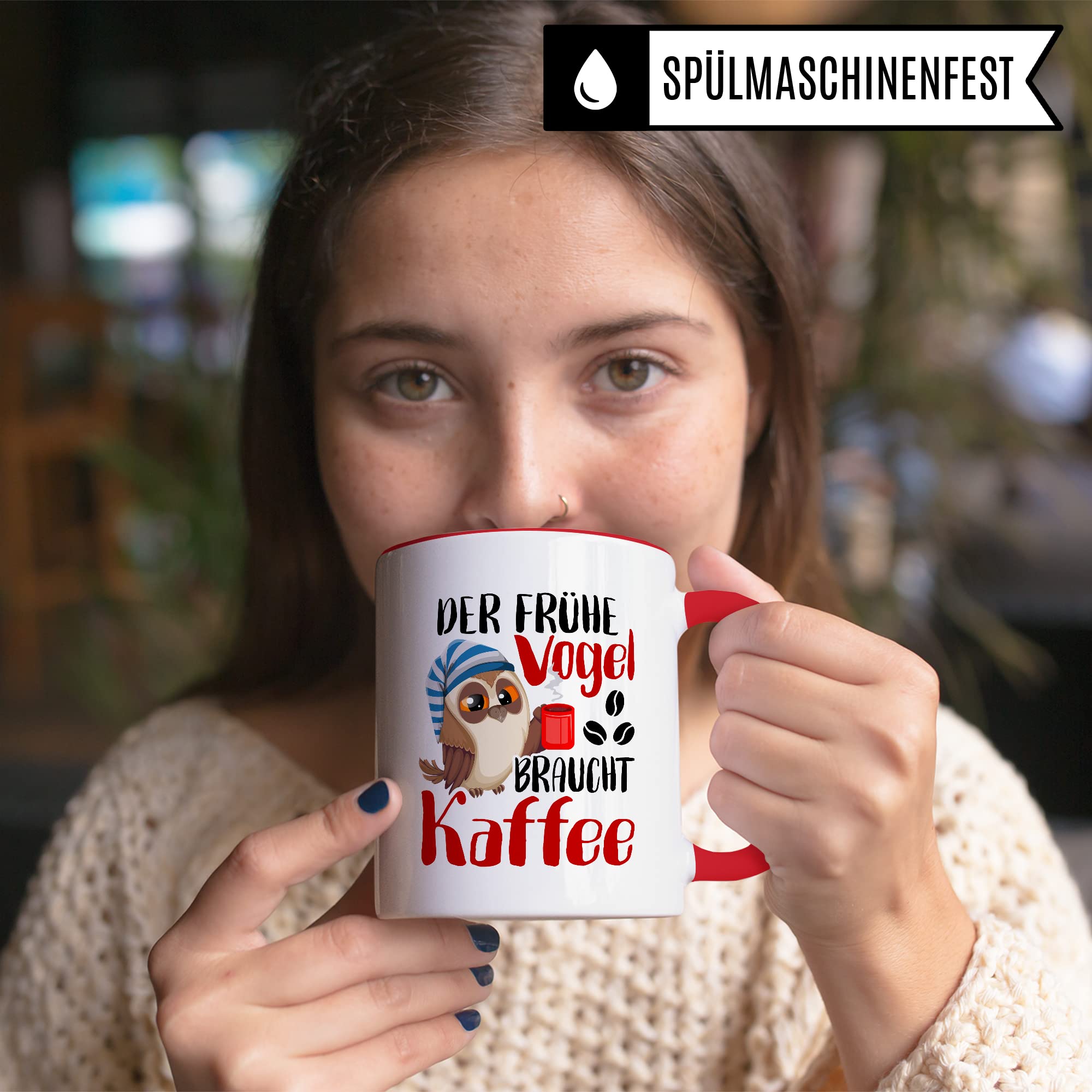 Früher Vogel Tasse lustig Kaffeetasse mit Spruch Kaffee-Becher Moorgenmuffel Humor Geschenk Geschenkidee Der frühe Vogel braucht Kaffee Witz Langschläfer Büro Tasse