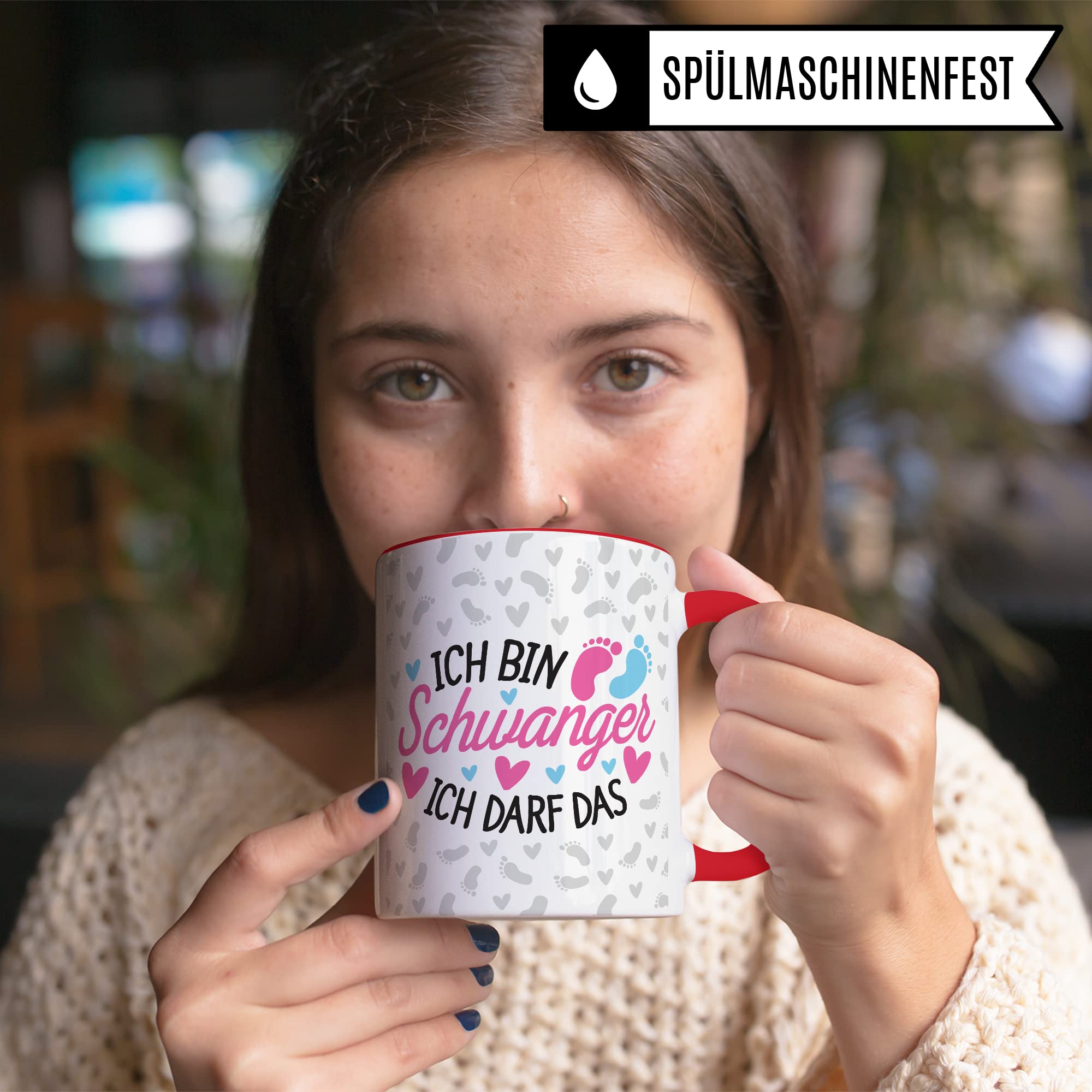 Schwangerschaft Tasse - Ich bin Schwanger Ich darf das - Geschenk für Schwangere schöner Spruch Geschenkidee werdende Mutter Kaffee-Becher