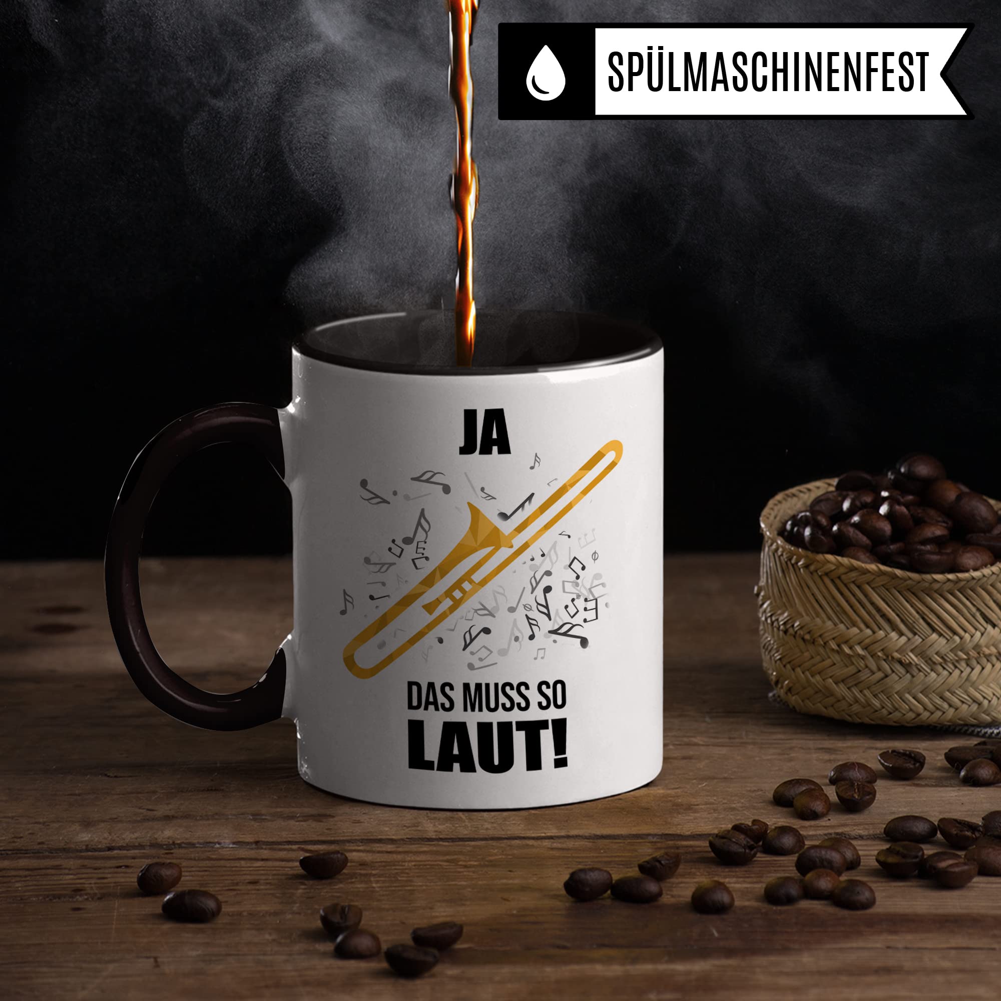 Posaune Tasse - Musik Geschenk für Posaunist - Kaffeetasse Musiker Posaunenspieler - Instrument Geschenkideen Becher Blechbläser Spruch Kaffeebecher