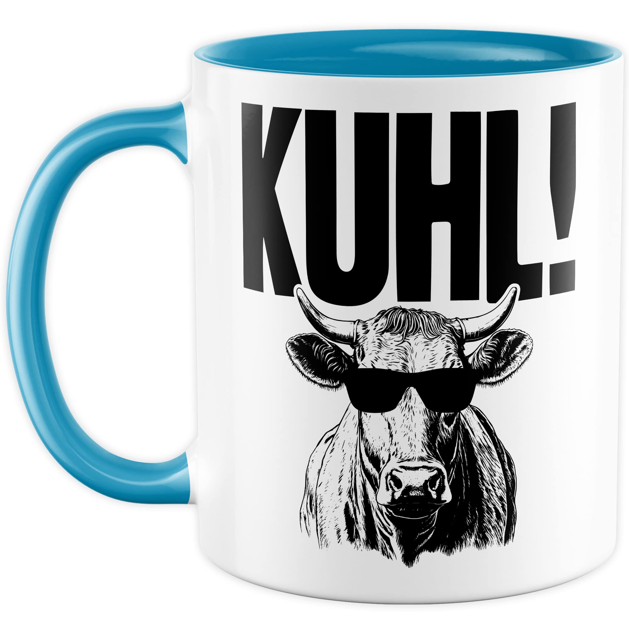 KUHL Tasse mit Spruch witzige Kaffeetasse mit Kuh Motiv Humor Geschenk Geschenkidee Kollegen Büro Kaffee-Becher lustig Freundin Kühe Sonnen Brille Cool Wortwitz Schreibfehler