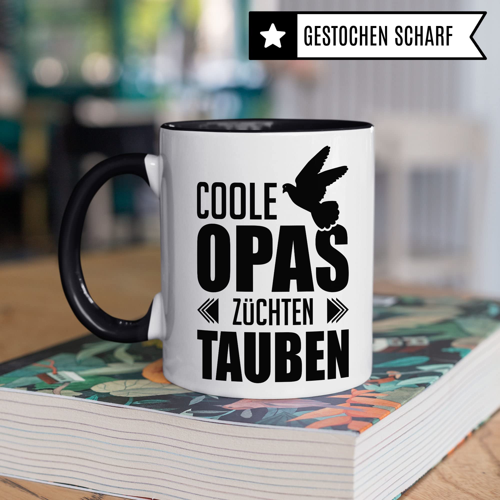 Opa Tasse Geschenkidee, Kaffebecher mit Spruch lustig, Taubenzüchter Geschenk, Kaffeetasse Humor Witz Geschenk für Großvater, Taube Teetasse