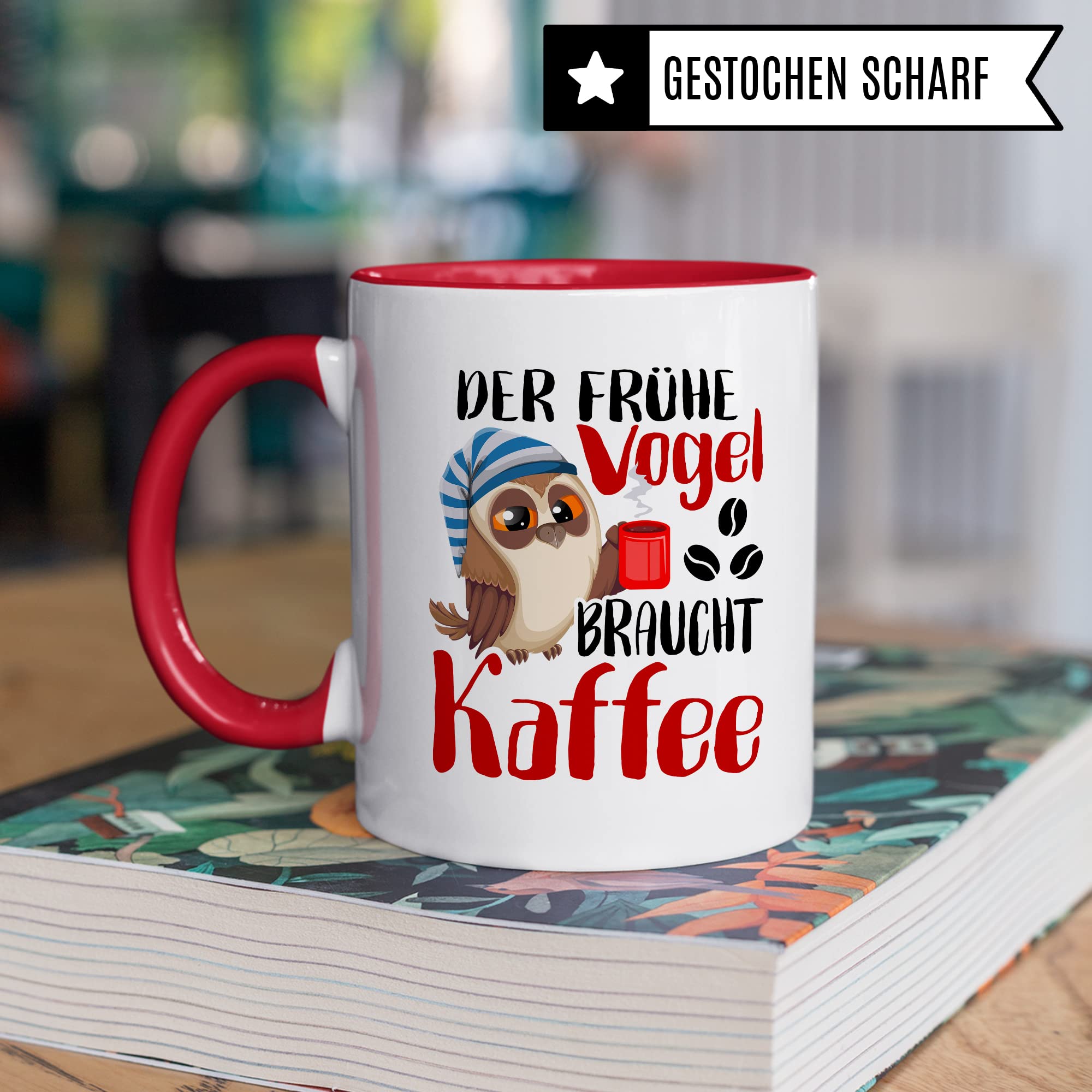 Früher Vogel Tasse lustig Kaffeetasse mit Spruch Kaffee-Becher Moorgenmuffel Humor Geschenk Geschenkidee Der frühe Vogel braucht Kaffee Witz Langschläfer Büro Tasse