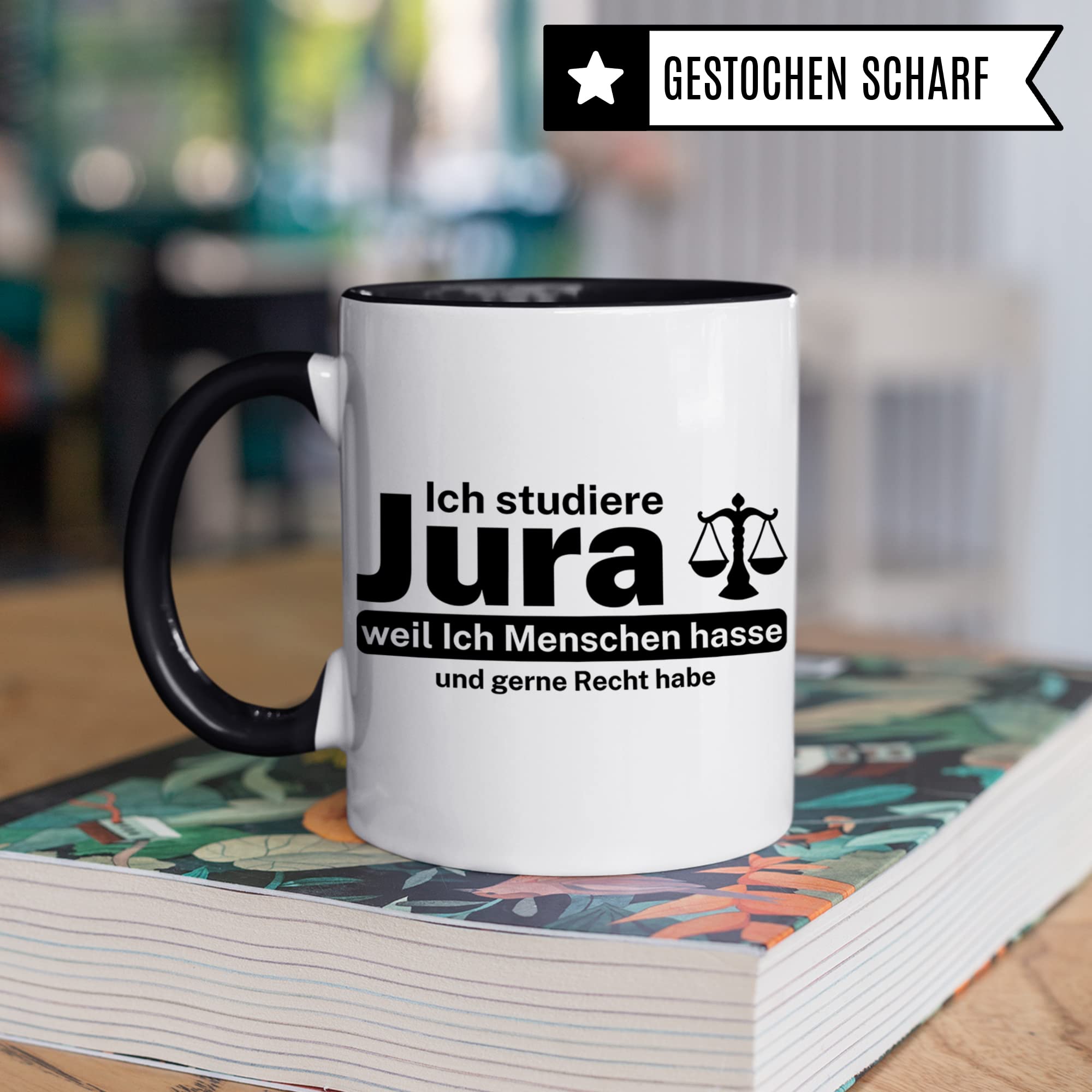 Jura Studium Tasse lustig, Geschenk für Jurastudenten Kaffeebecher, Rechtswissenschaften Student Studentin Geschenkidee Anwalt Anwältin Kaffeetasse