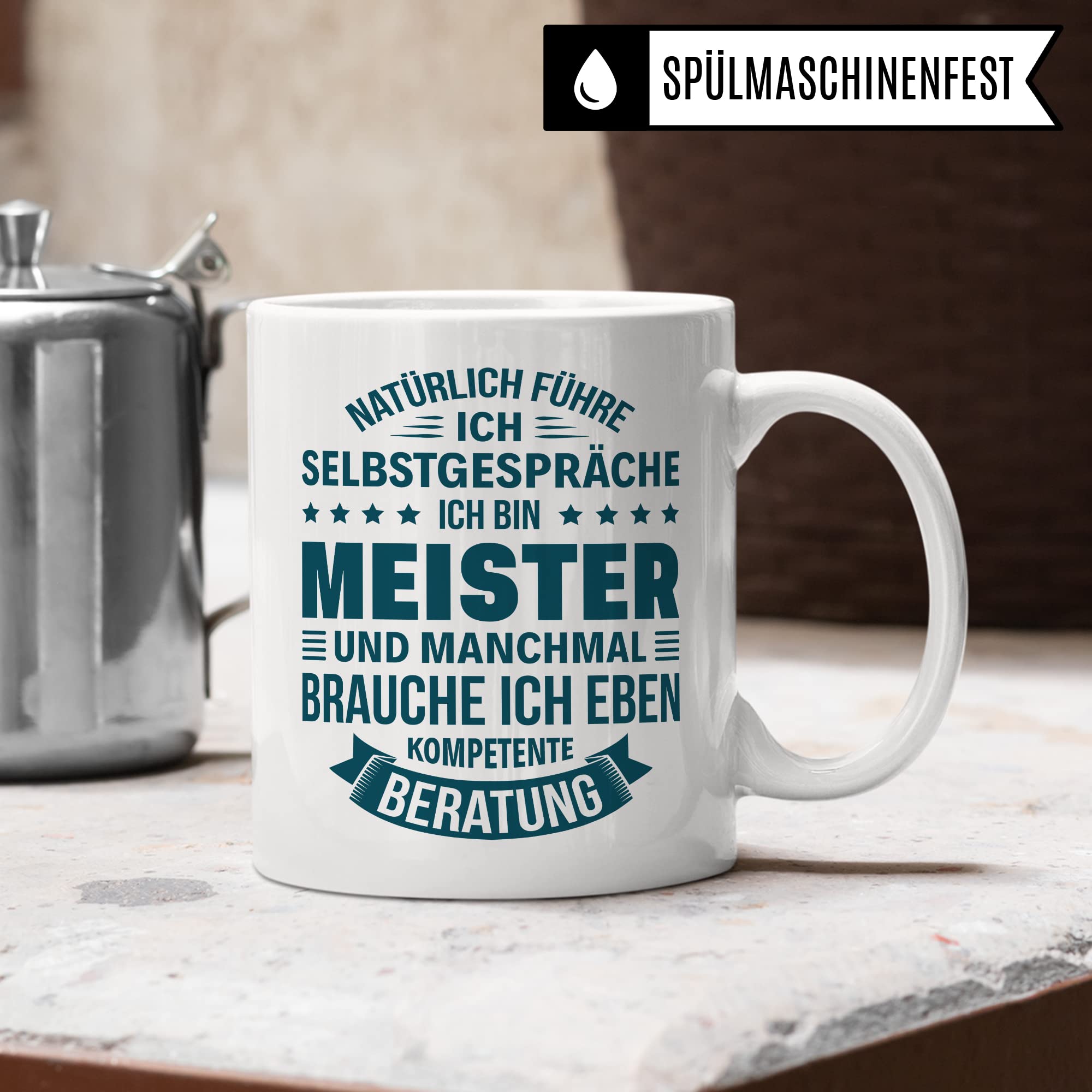 Meister Tasse Handwerksmeister Geschenk Kfz Meisterprüfung Kaffeebecher Kaffeetasse Humor Witz Geschenkidee für Meisterlehre Industriemeister Becher