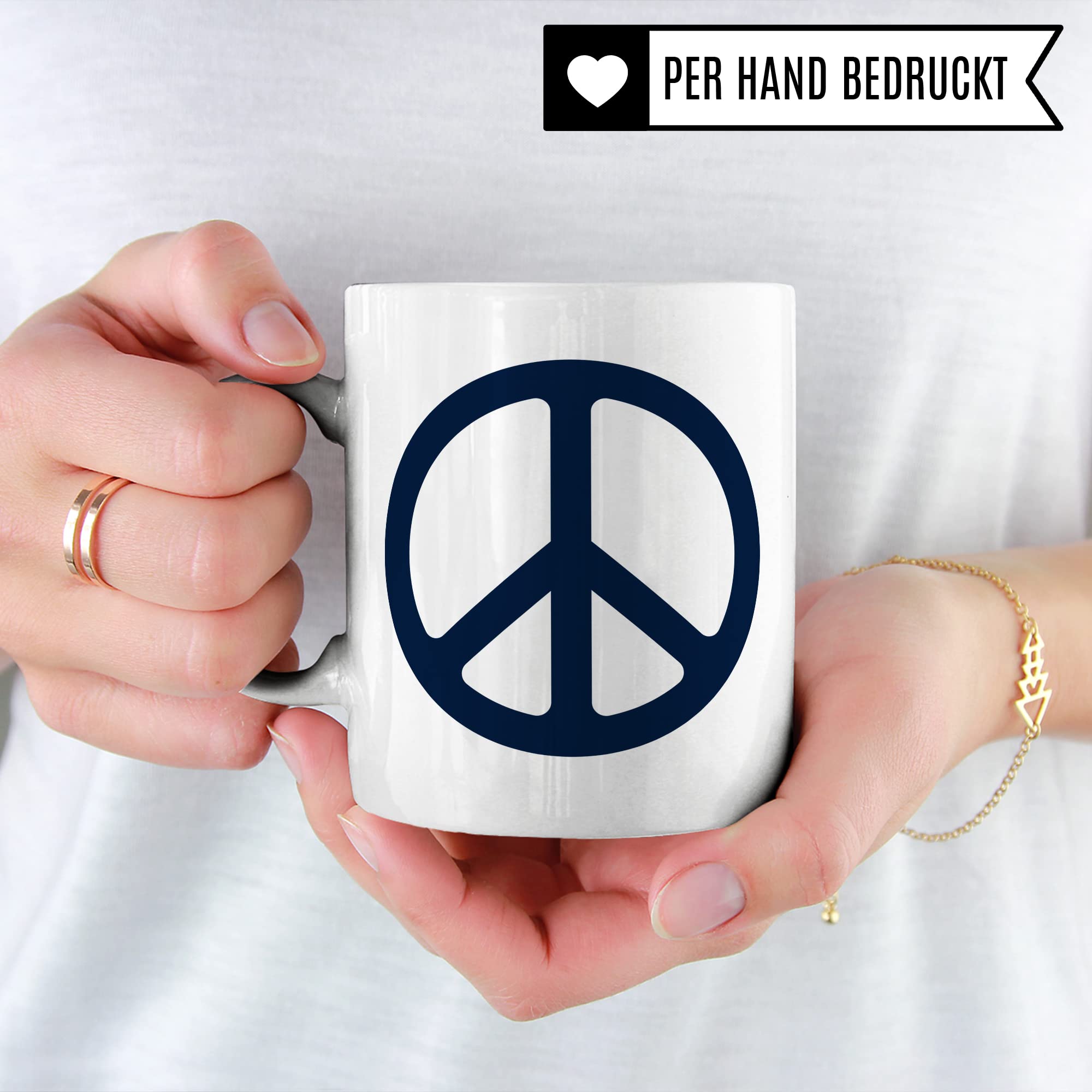 Tasse Peace Zeichen, Geschenk Frieden Geschenkidee Peace-Sign, in Deutschland handveredelter Friedenszeichen Kaffee-Becher