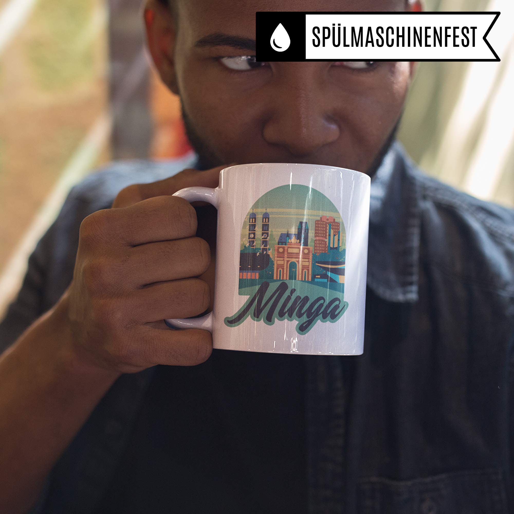 Minga Tasse Geschenk München bayerisch Kaffeebecher Dialekt Geschenkidee Stadt München Becher Münchner Spruch Kaffeetasse