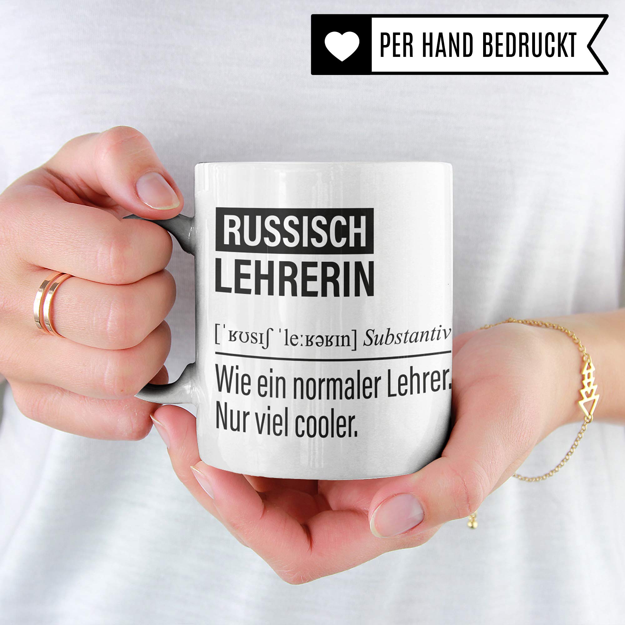 Russischlehrerin Tasse, Geschenk für Russisch Lehrerin, Kaffeetasse Geschenkidee Lehrerin, Kaffeebecher Lehramt Schule Russisch Unterricht Witz