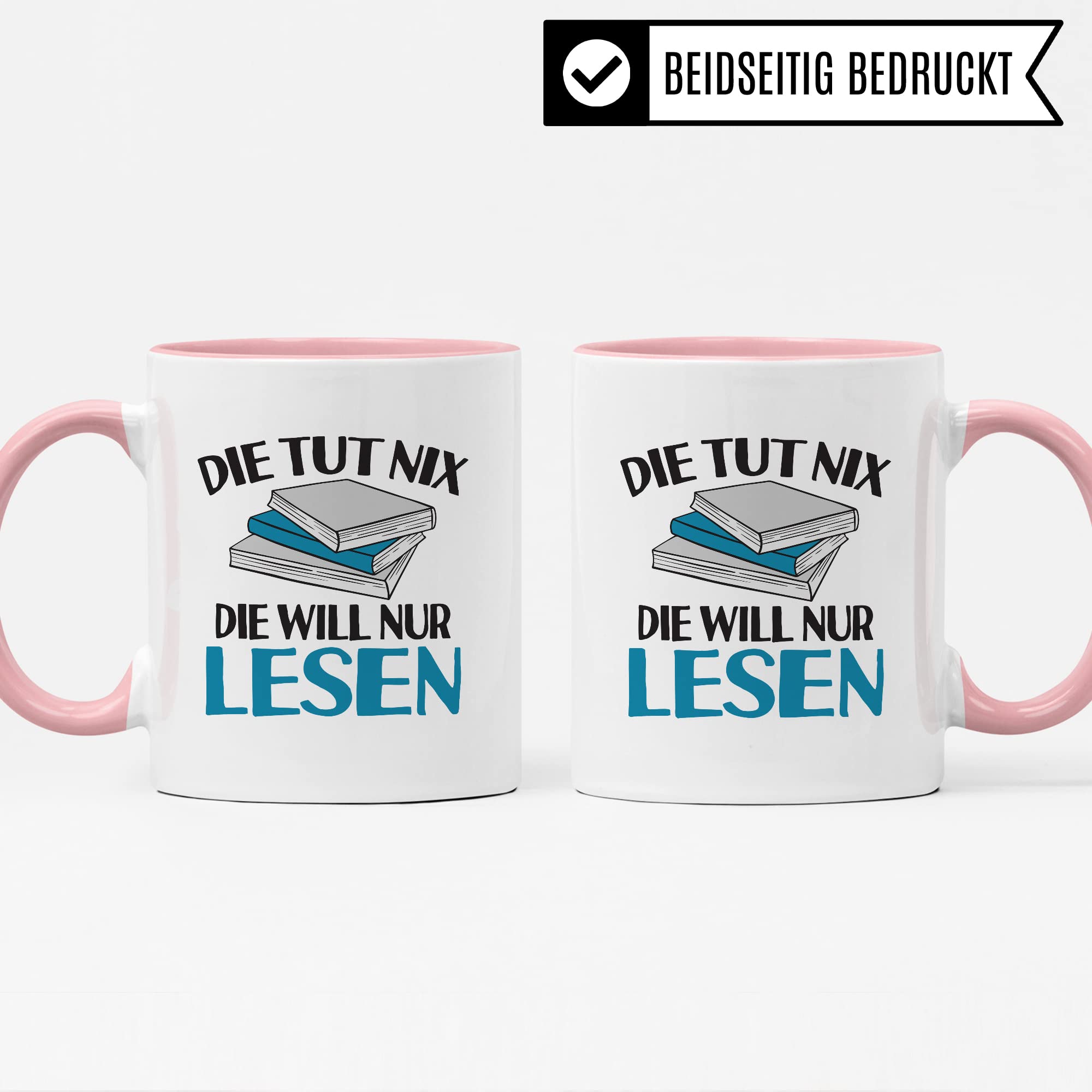 Lesen Tasse lustig Kaffeetasse mit Spruch Bücherwurm Geschenkidee Humor Kaffee-Becher Leseratte Geschenk Die tut nix Die will nur lesen Freundin Kollegin Buch Fan Geschenkartikel lustig Teetasse