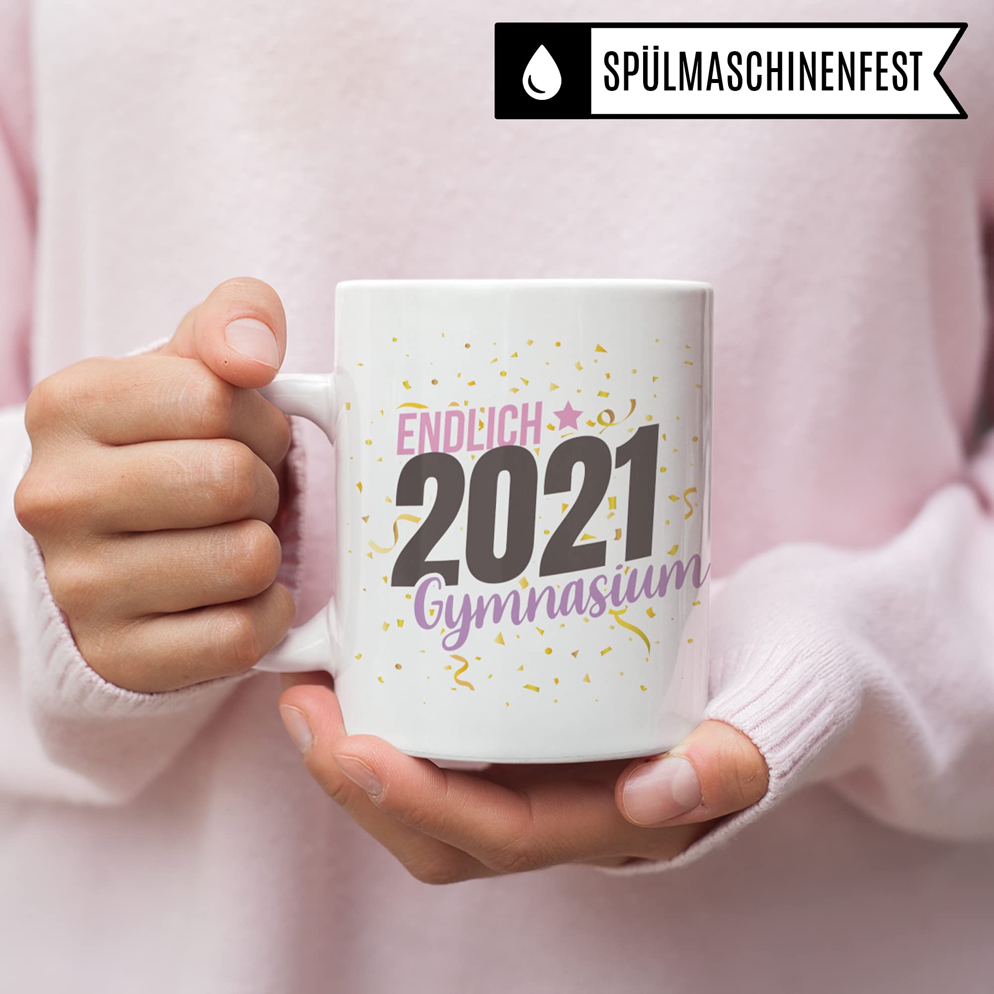 Tasse Gymnasium 5. Klasse, Geschenk Schulwechsel Übergang, Geschenkidee Übertritt Gymnasiastin, Kakaobecher Schule Schülerin Mädchen Gymi Becher