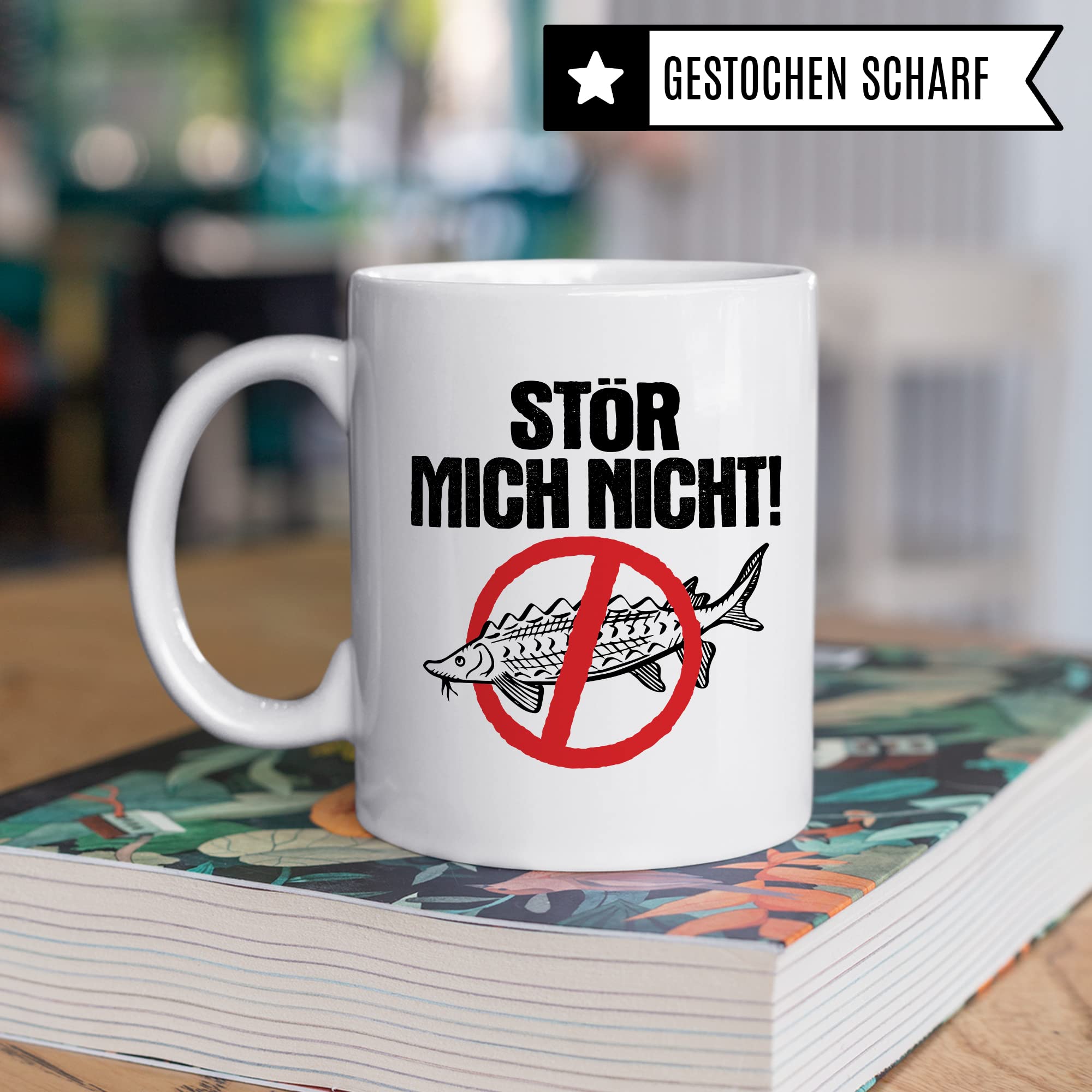 Tasse Angler Geschenk, Stör mich nicht! Geschenkidee Fischer Fisch-Liebhaber Kaffeetasse mit Spruch lustig Kaffee-Becher Wortwitz Fischart Stör Teetasse