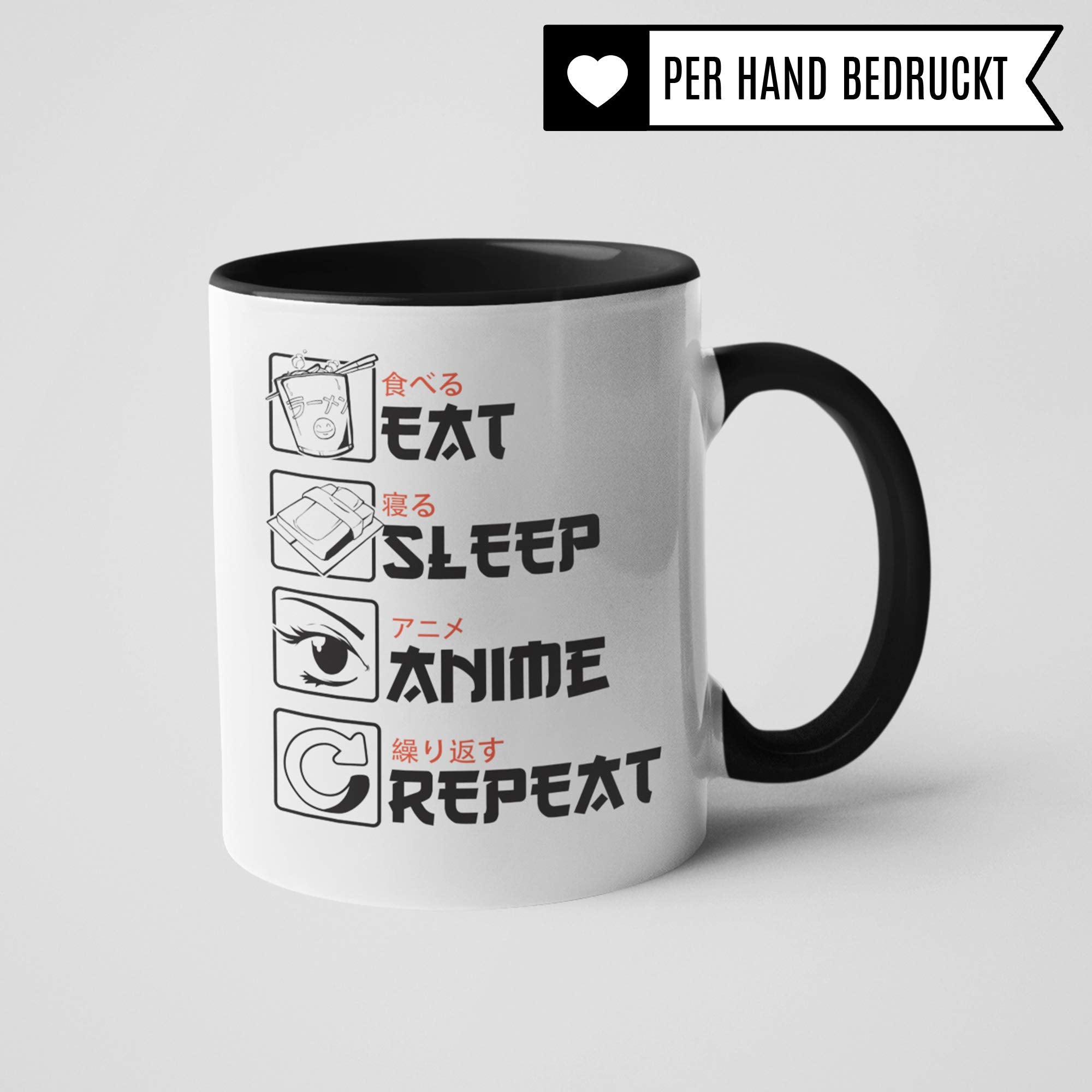 Eat Sleep Anime Repeat - Anime Tasse Geschenk - Spruch Becher Otaku Geschenkidee - Baka Kaffeetasse Japan Manga