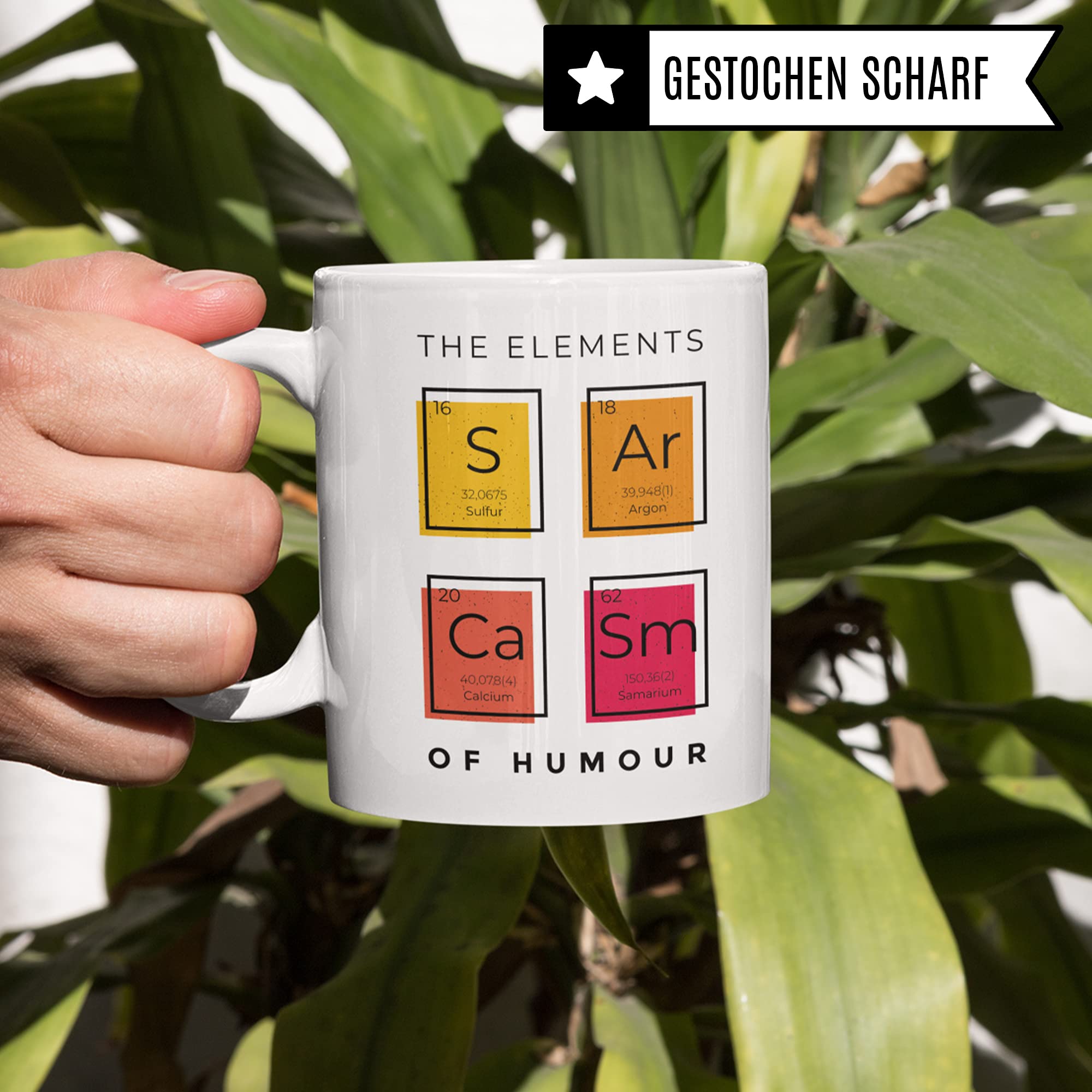 Sarkasmus Tasse mit Spruch lustig - The Elements of Humor - Sarkasmus Geschenk Kaffeetasse mit Sprüchen Chemie - Witz Kaffeebecher für Büro Arbeit Kollegen - Becher für Männer Frauen