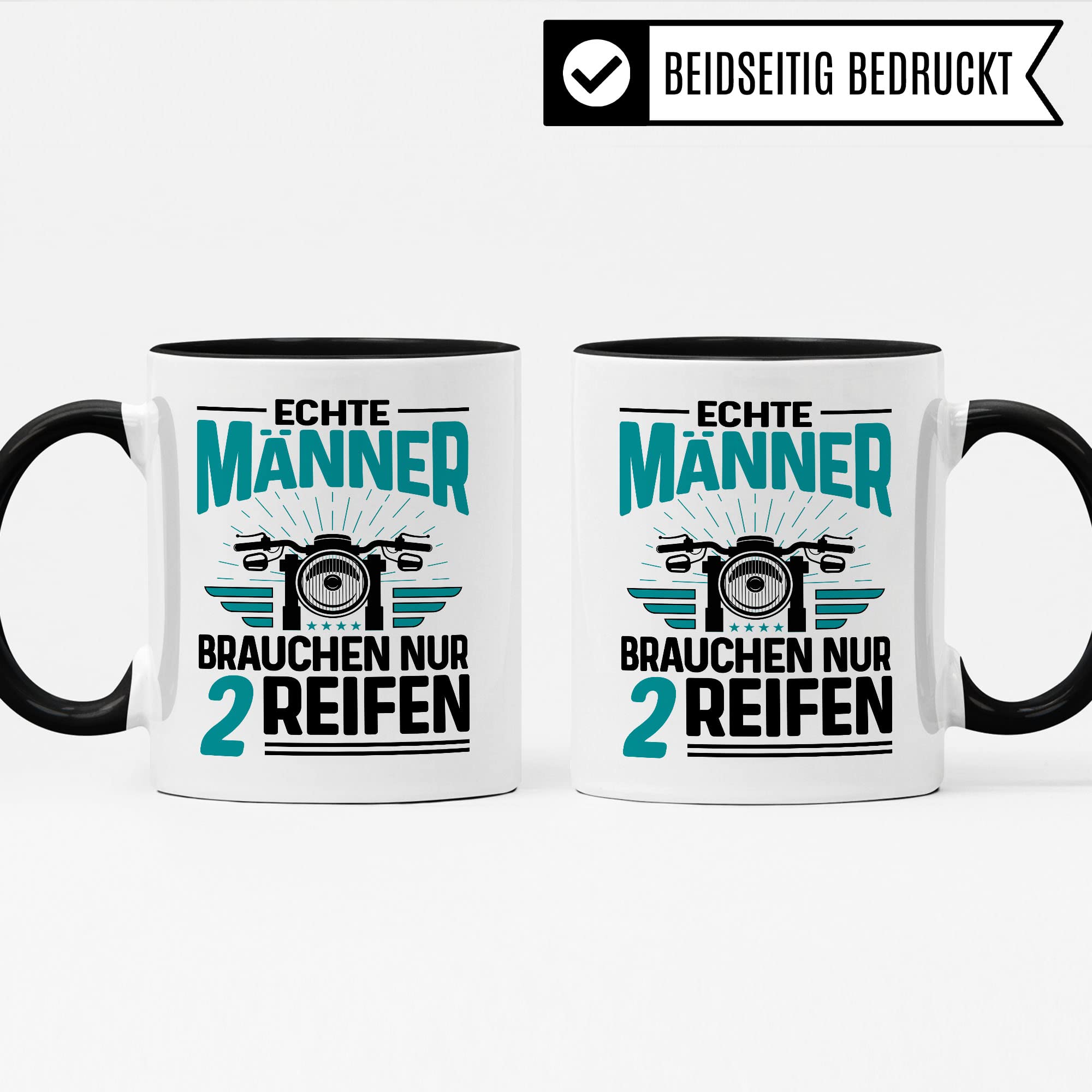 Tasse Motorrad Geschenk-Artikel , Echte Männer brauchen nur 2 Reifen Biker Spruch lustig Motiv Geschenkidee Kaffeetasse Motorradfahrer Männer Kaffee-Becher