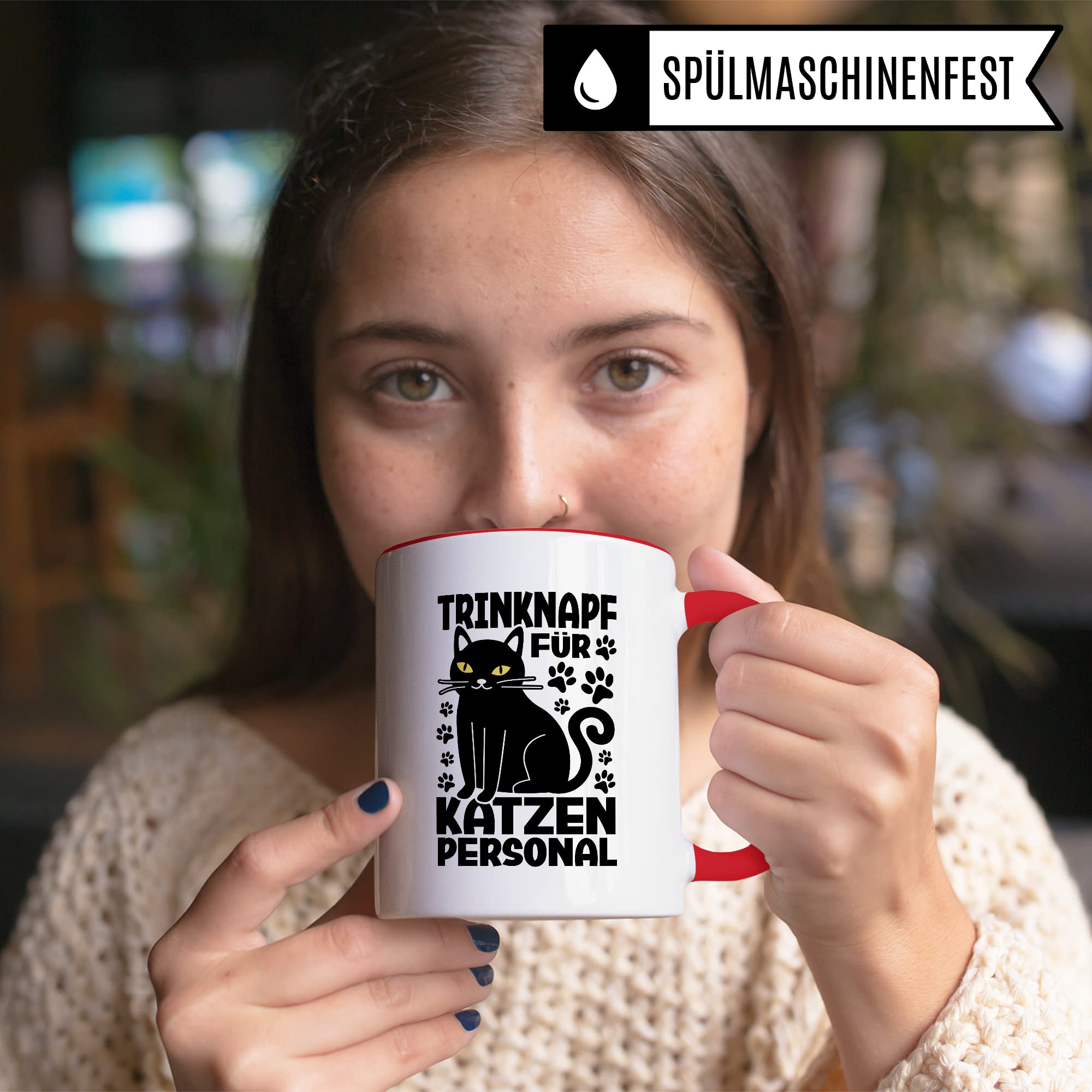 Katzen Tasse Kaffeetasse Humor Kaffee-Becher mit Spruch Katze Witz Katzenmama Trinknapf für Katzenpersonal Trinknapf Geschenk Geschenkidee für Katzenliebhaber Katzentasse Tasse fürs Büro