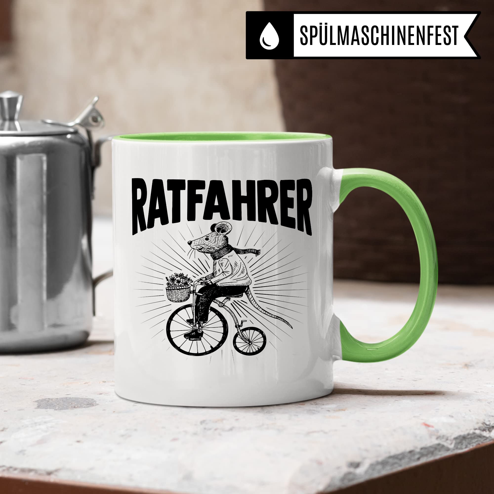 Ratfahrer Tasse Fahrrad Kaffeetasse Ratte Kaffee-becher Fahrradliebe Bike lustig Geschenk Fahrradfahren Geschenkidee Motiv Biker