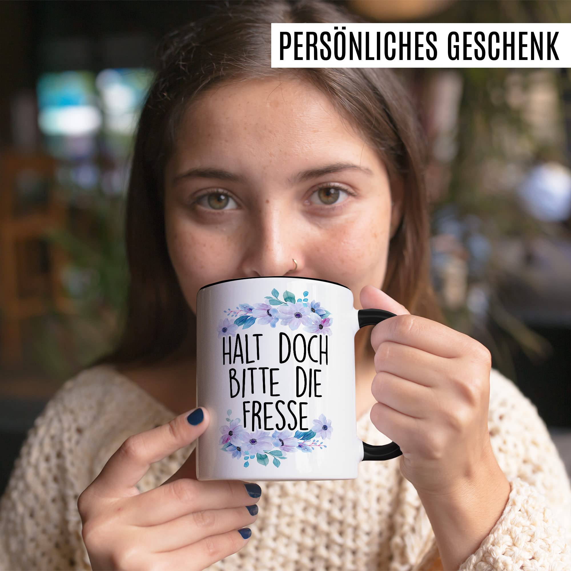 Sarkasmus Tasse Halt die Fresse Geschenkidee Humor Kaffeetasse mit lustigen Spruch Geschenk für Kollegen Kaffeebecher Büro Becher